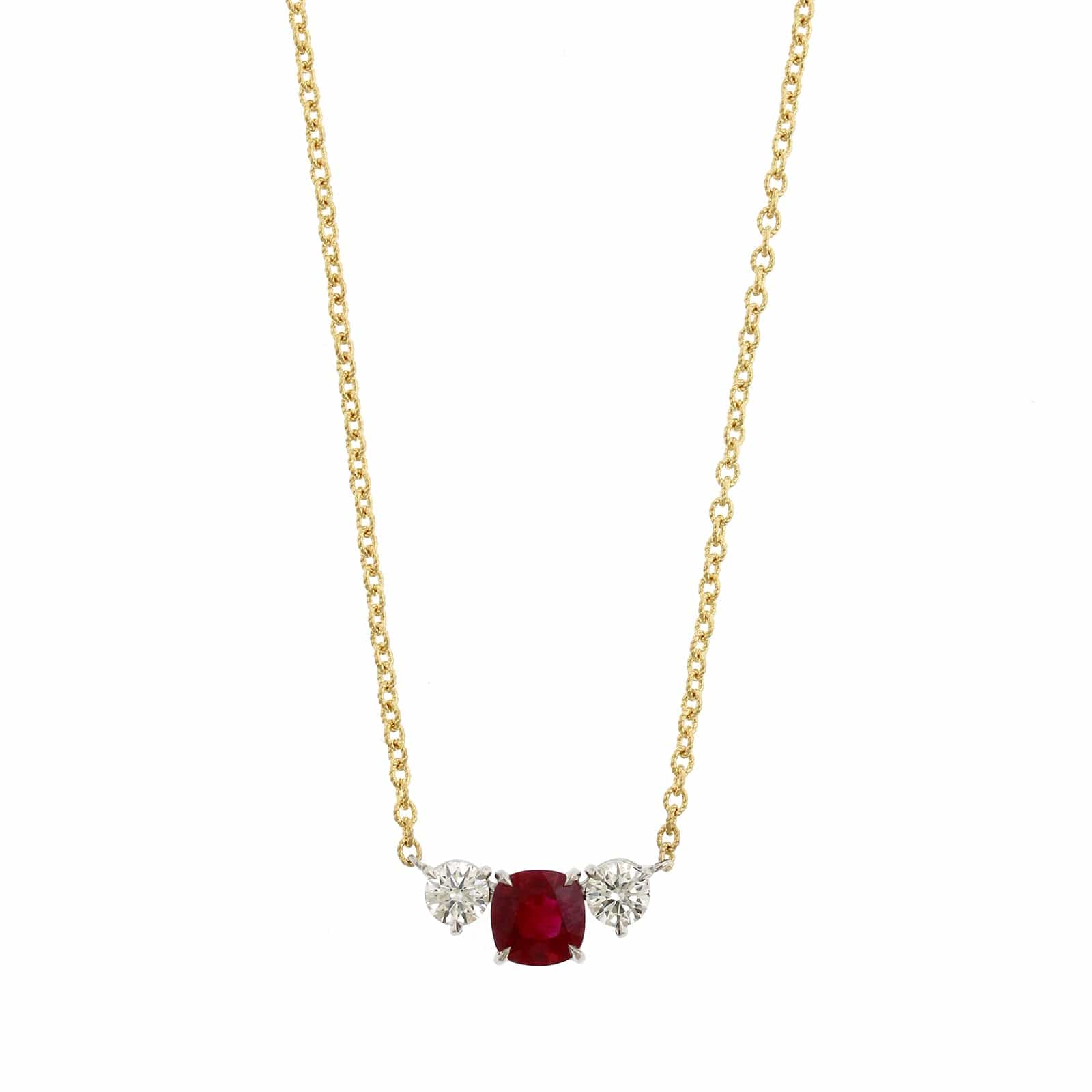 18K Yellow Gold & Platinum Diamond & Ruby Necklace - Image 5
