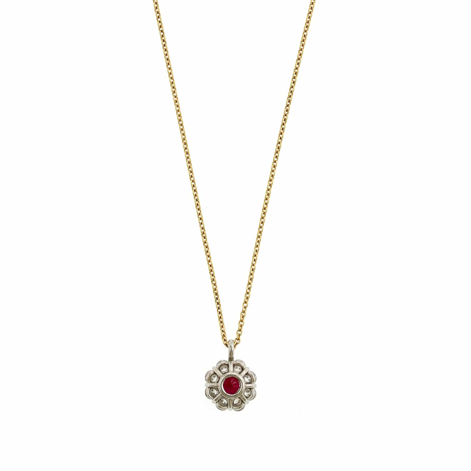 18K Yellow Gold & Platinum Diamond Halo & Ruby Necklace - Image 2