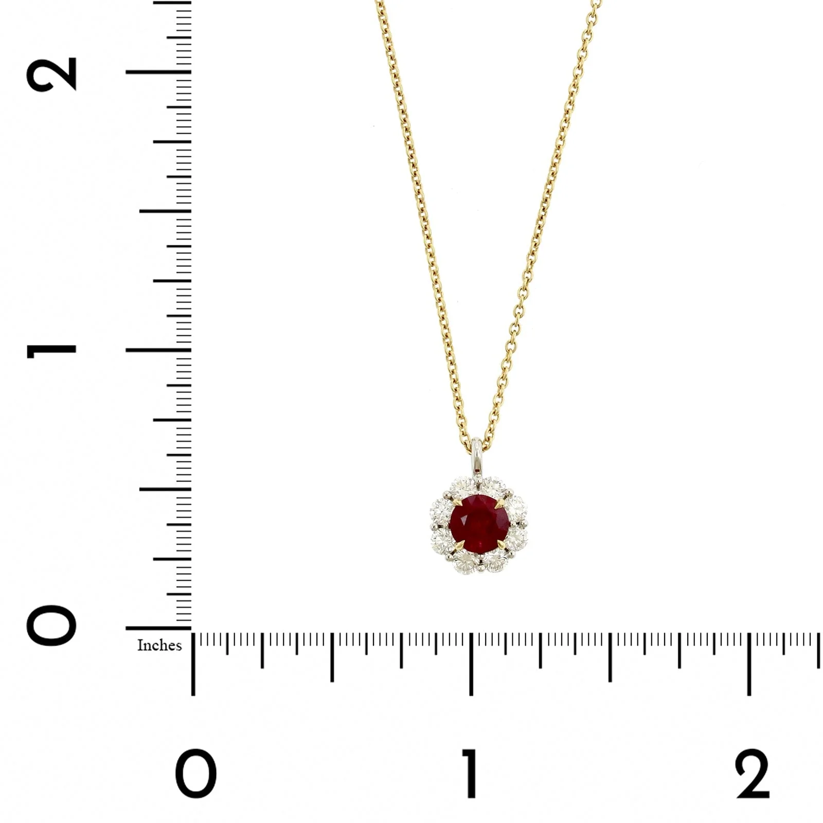 18K Yellow Gold & Platinum Diamond Halo & Ruby Necklace - Image 4