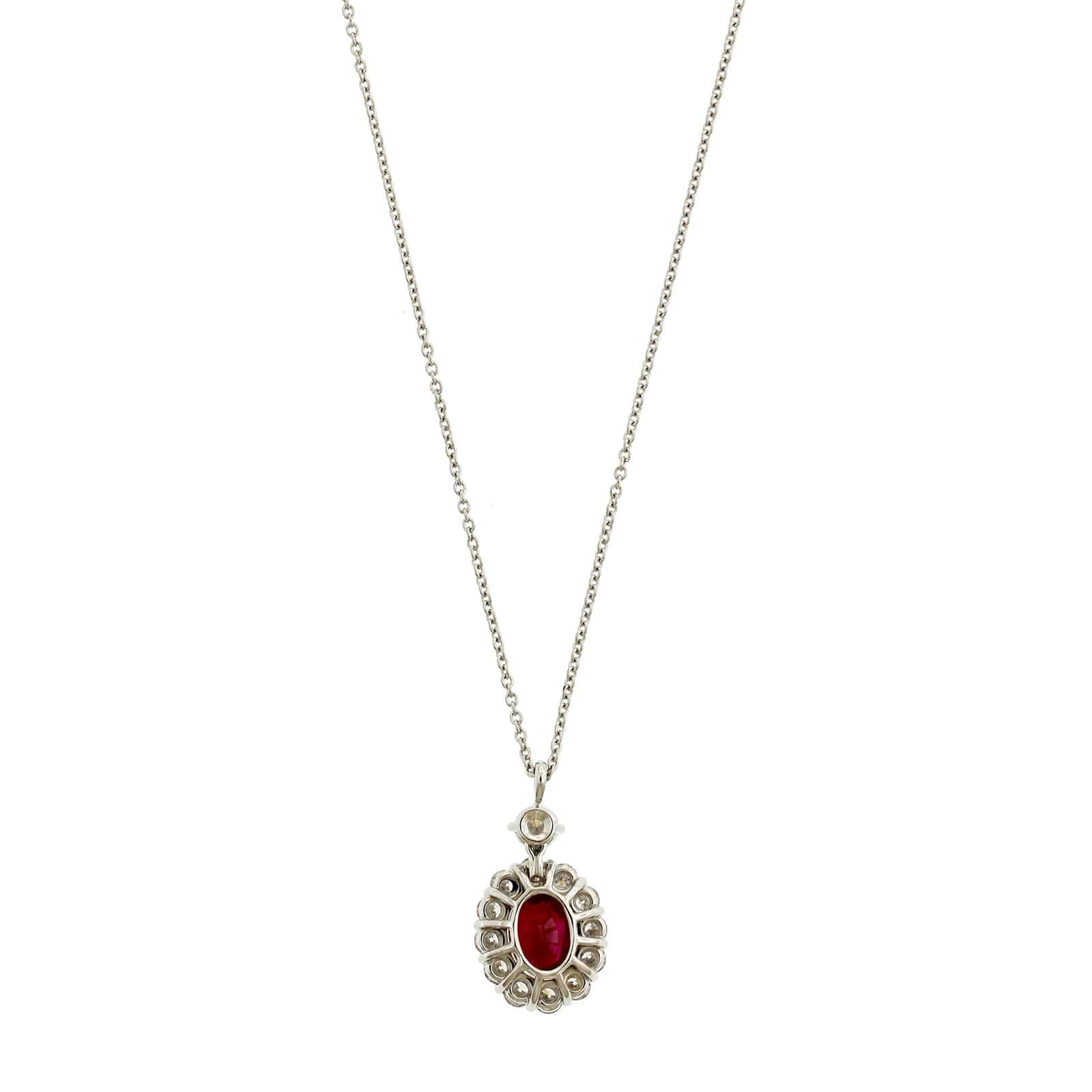 Platinum & 18K Yellow Gold Diamond Halo & Ruby Necklace - Image 2