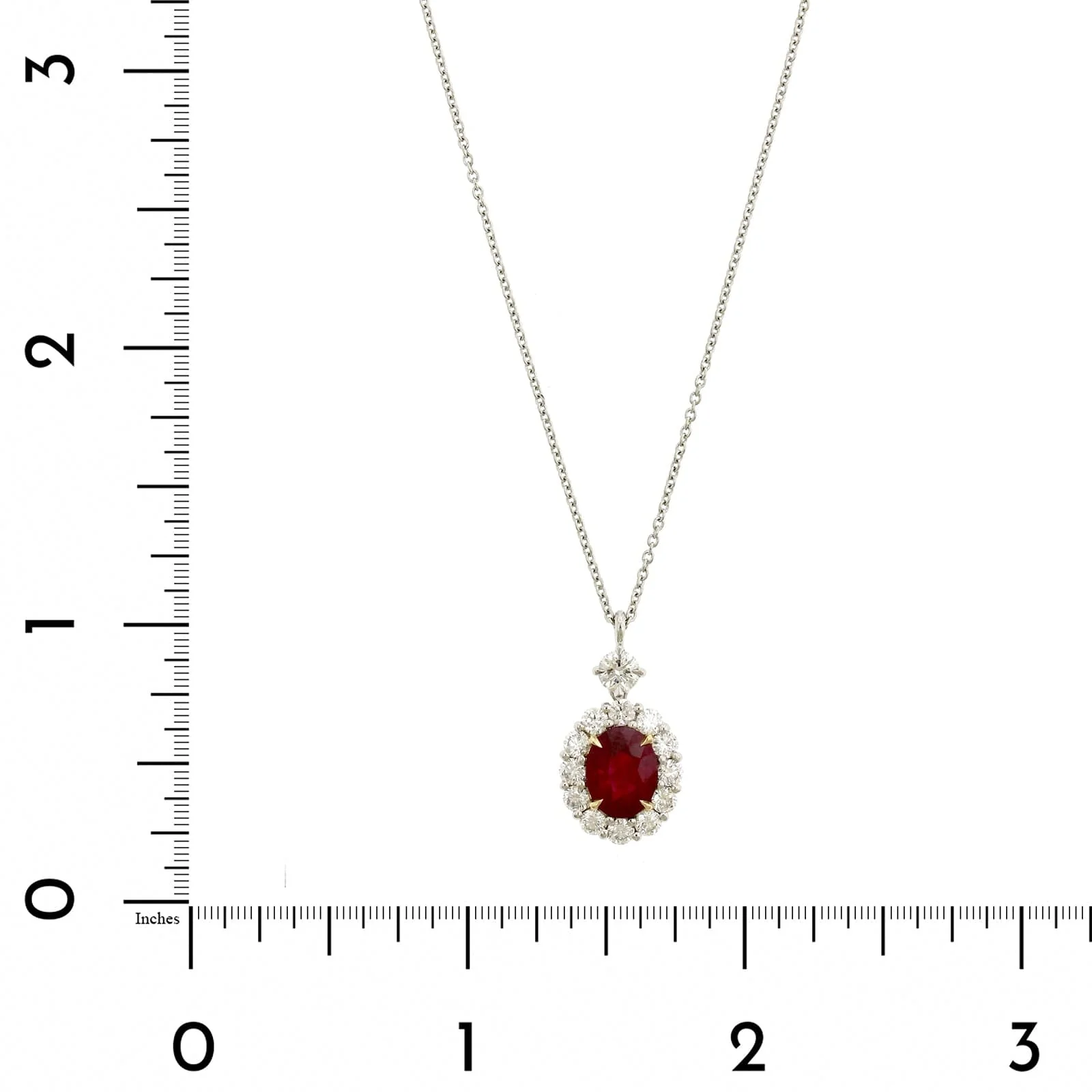 Platinum & 18K Yellow Gold Diamond Halo & Ruby Necklace - Image 4