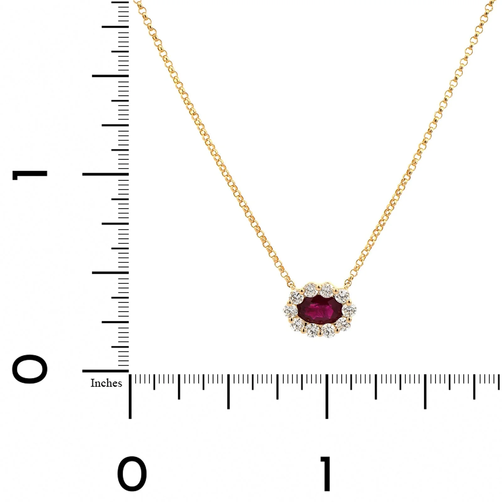 14K Yellow Gold Oval Ruby and Diamond Halo Necklace - Image 4