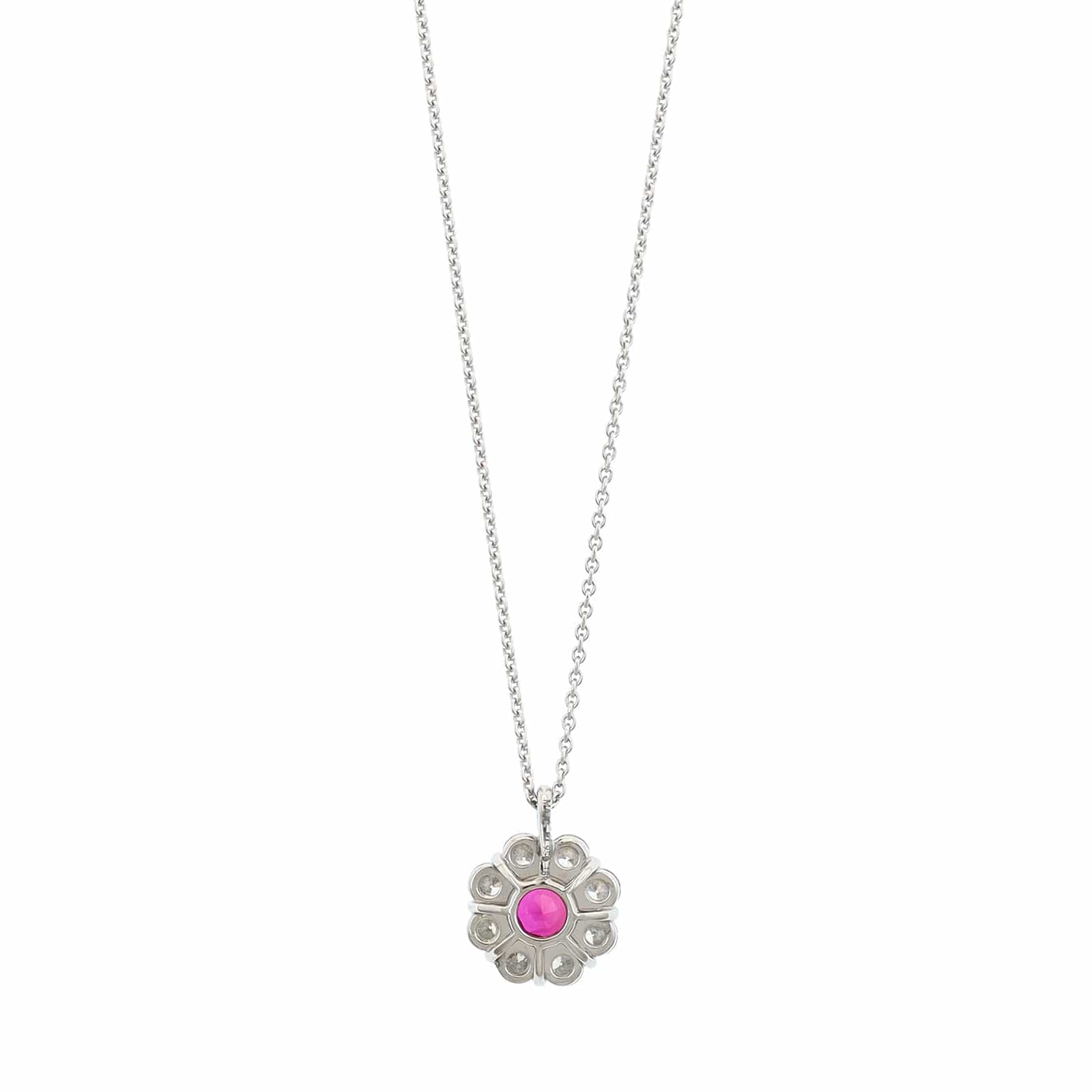 Platinum Diamond Halo and Round Ruby Necklace - Image 2
