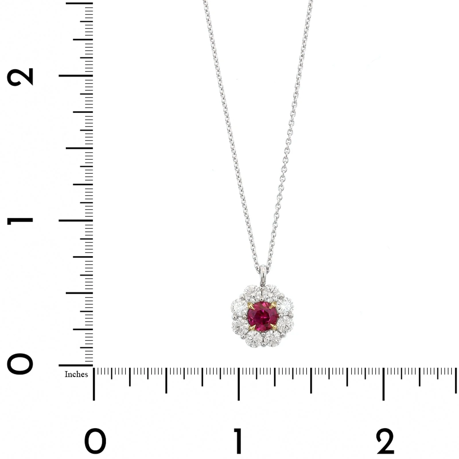 Platinum Diamond Halo and Round Ruby Necklace - Image 4