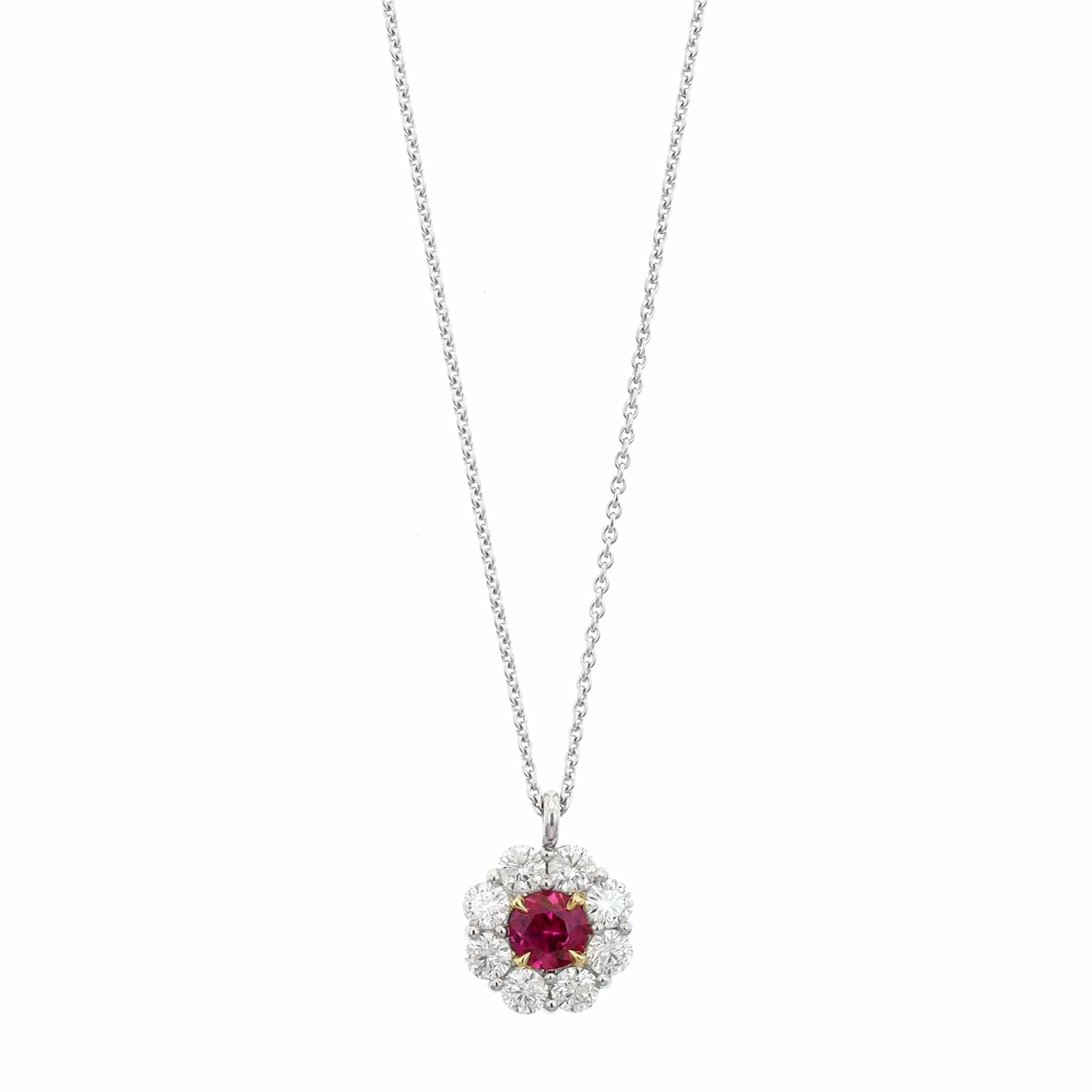 Platinum Diamond Halo and Round Ruby Necklace - Image 5