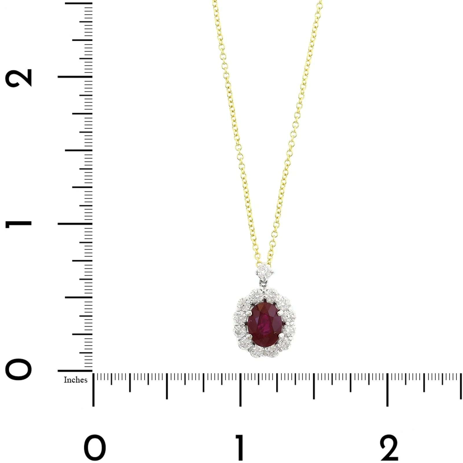 18K Two-Tone Gold Oval Shaped Ruby and Diamond Halo Necklace - Image 4