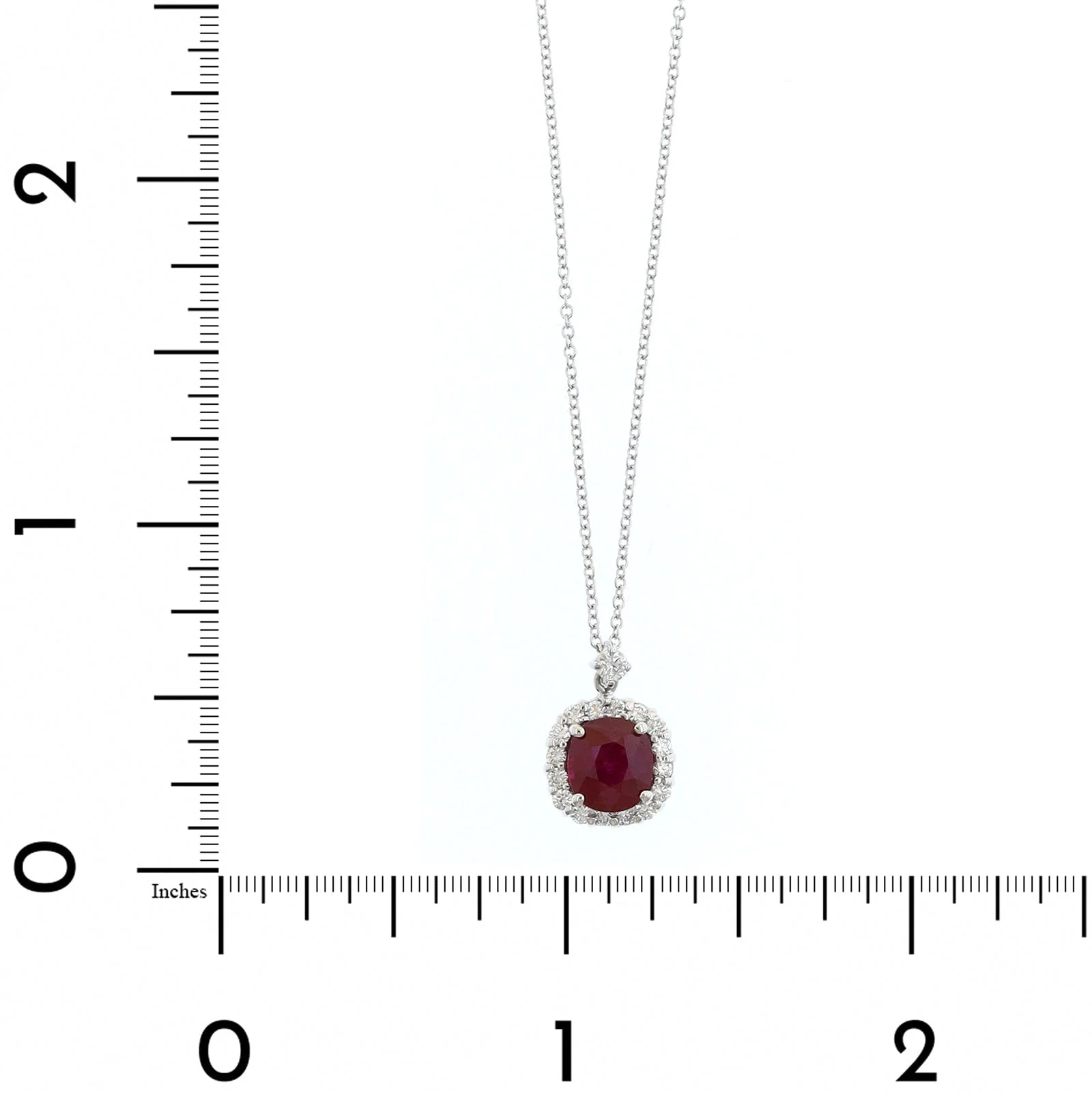 18K White Gold Ruby and Diamond Halo Pendant Necklace - Image 4