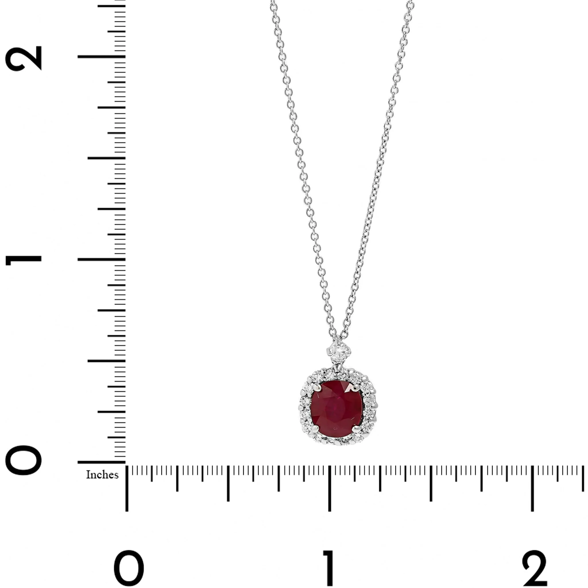 18K White Gold Ruby and Diamond Halo Pendant Necklace - Image 4