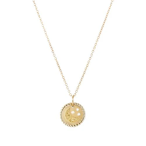 Cable Collectibles Moon and Stars Necklace with Diamonds and Yellow Sapphires in 18K Gold