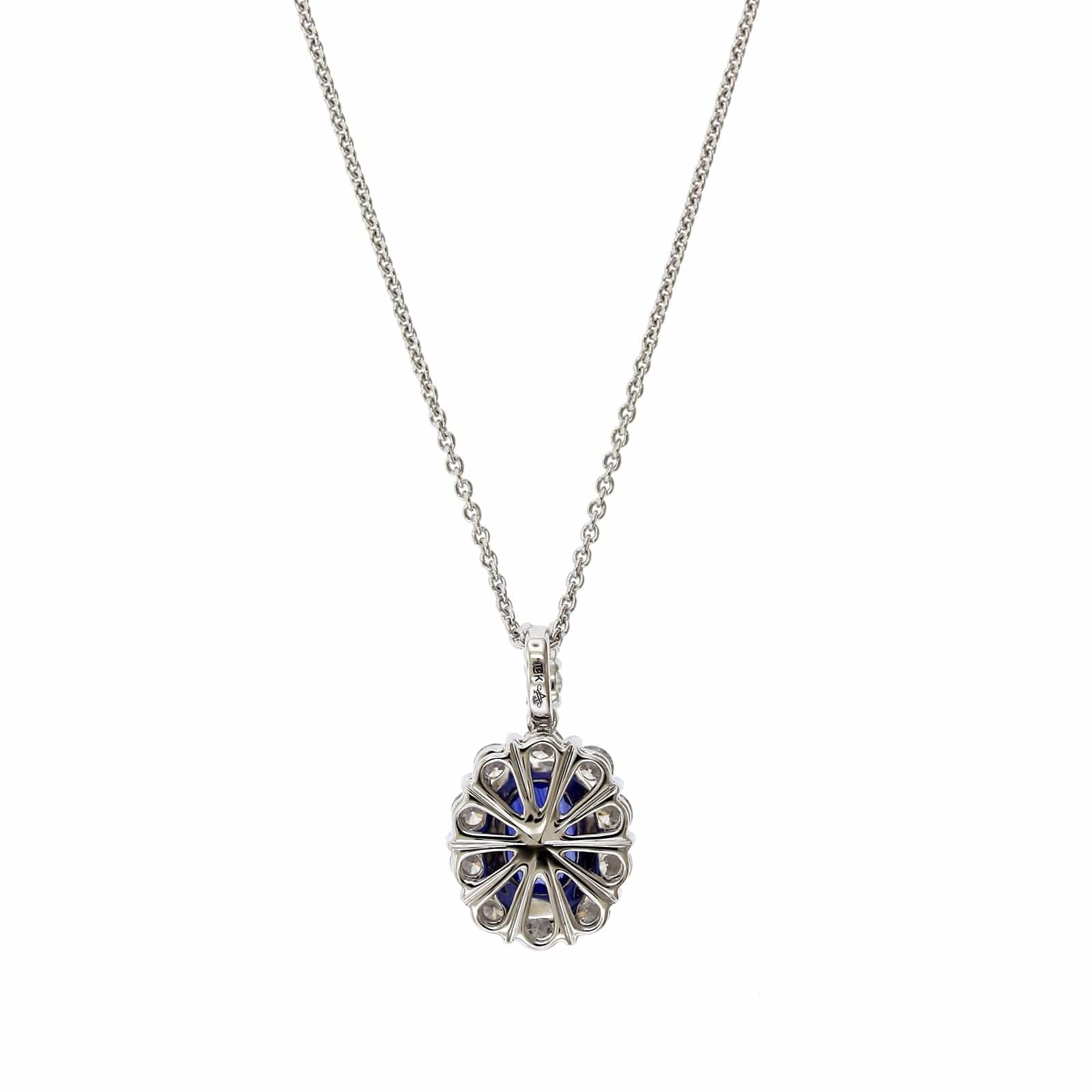 18K White Gold Sapphire Diamond Halo Pendant - Image 2