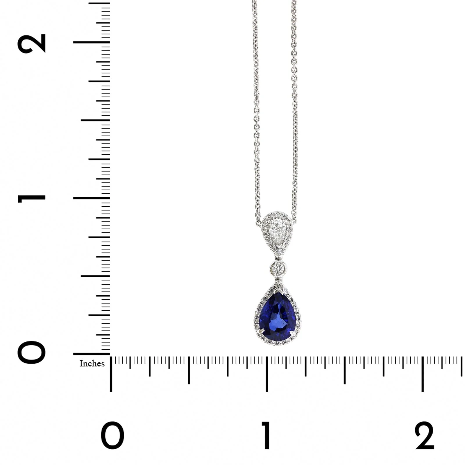 18K White Gold Pear Shape Sapphire Diamond Halo Pendant - Image 4