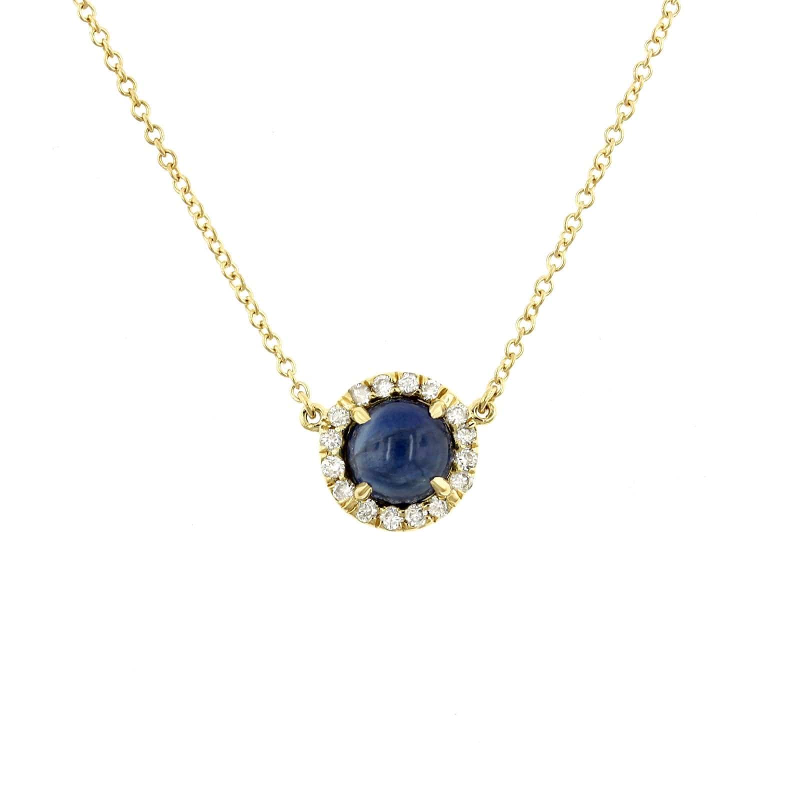 18K Yellow Gold Sapphire Diamond Halo Necklace