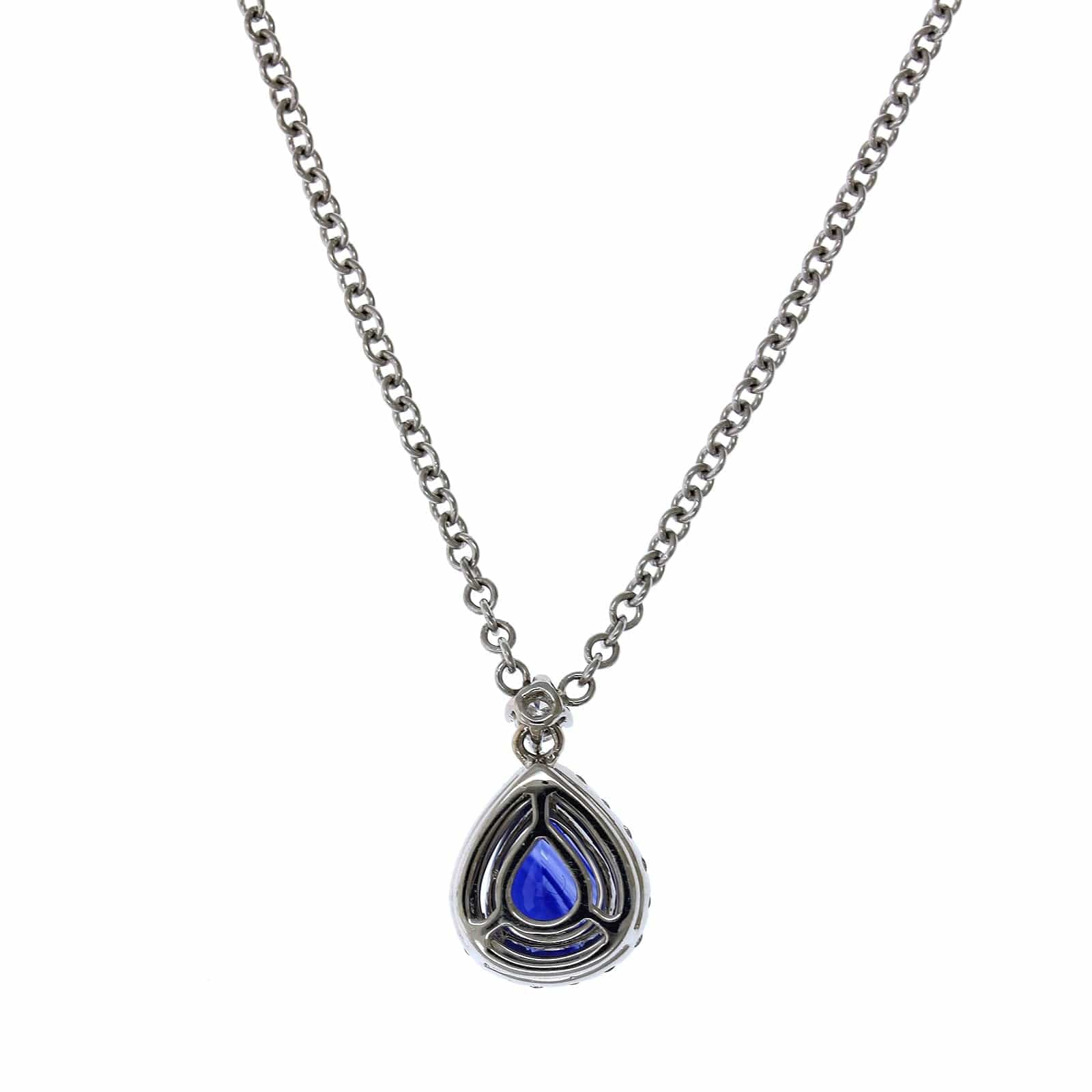 18K White Gold Sapphire Diamond Halo Necklace - Image 2