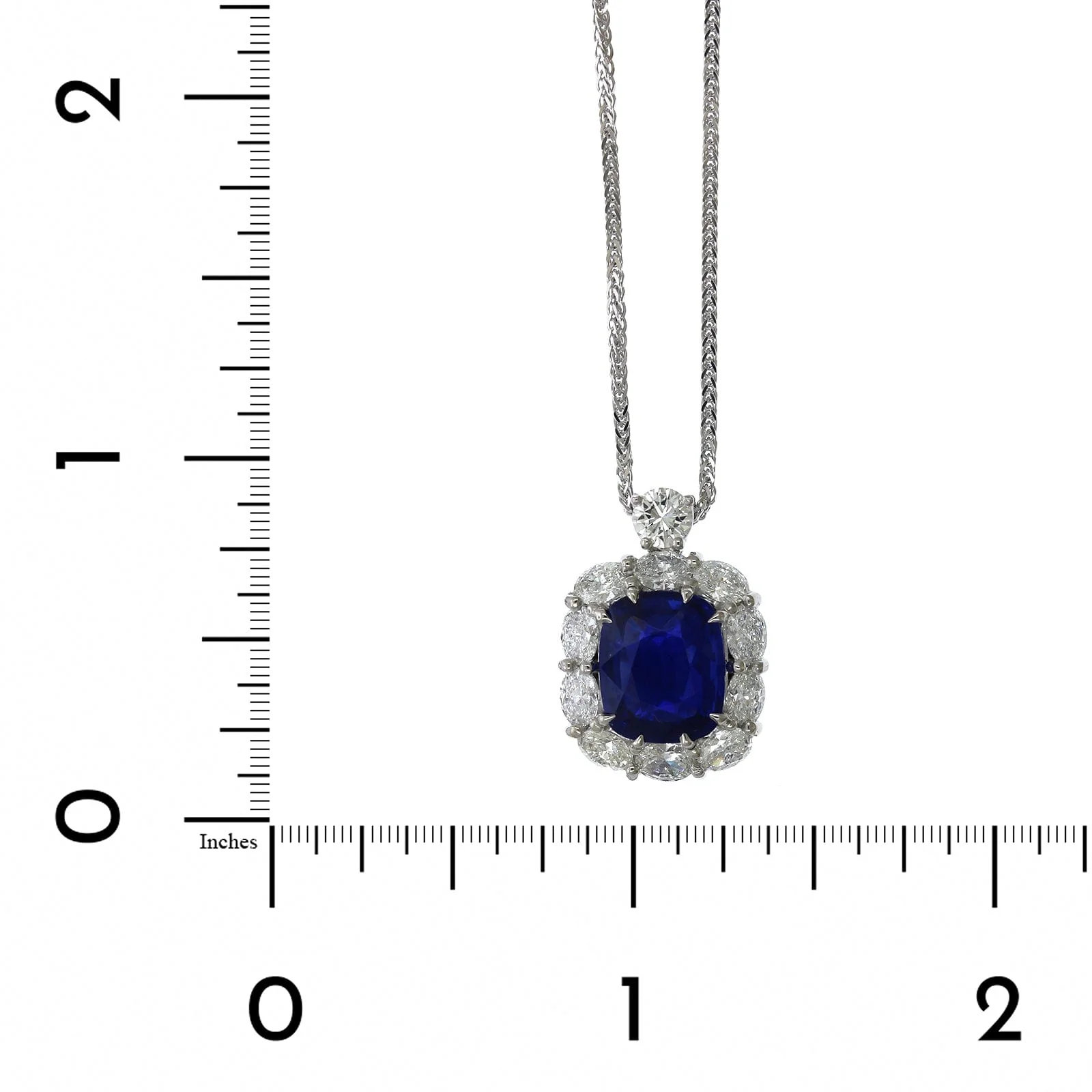 Platinum Cushion Sapphire Diamond Halo Necklace - Image 4