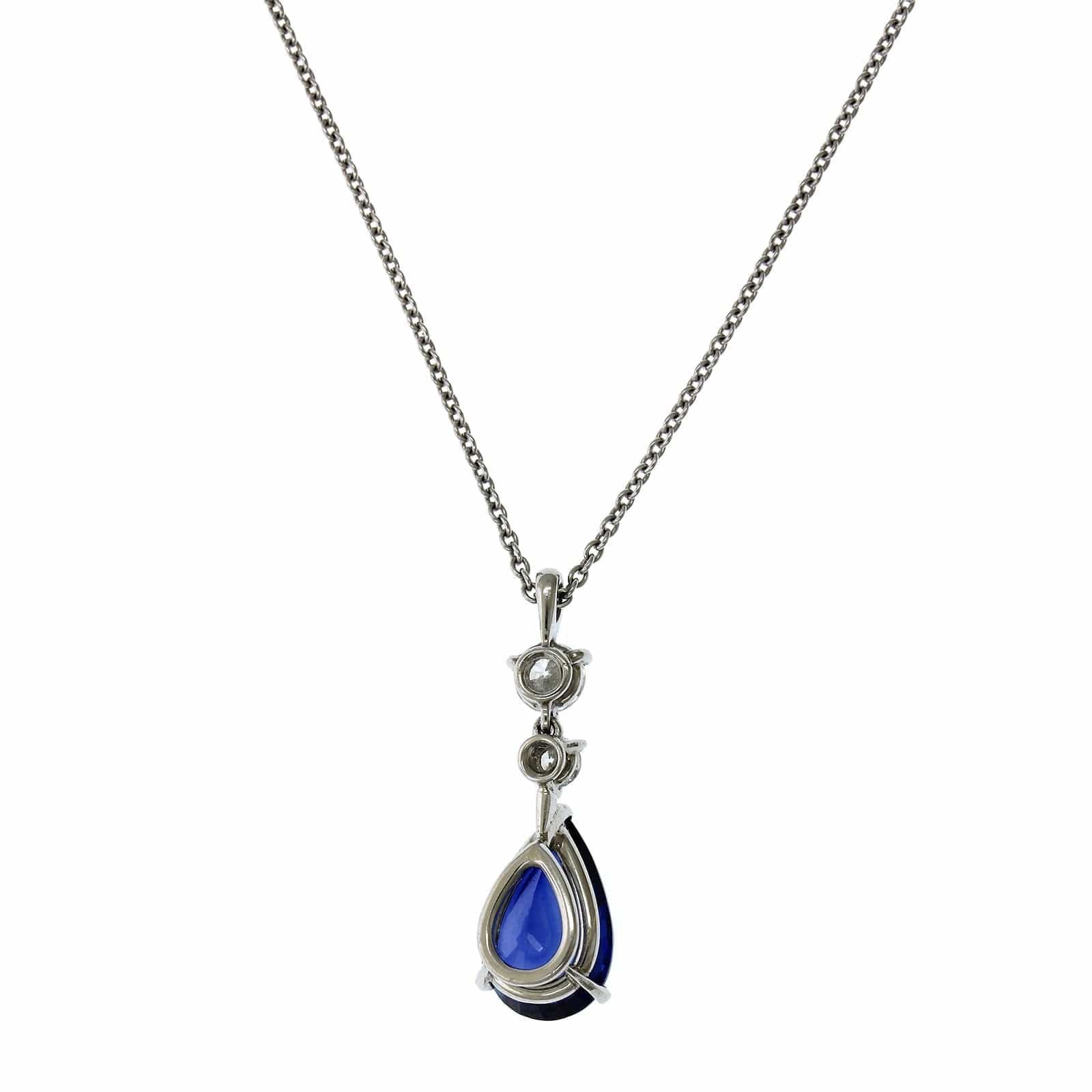 Platinum Pear Shape Sapphire Diamond Pendant - Image 2