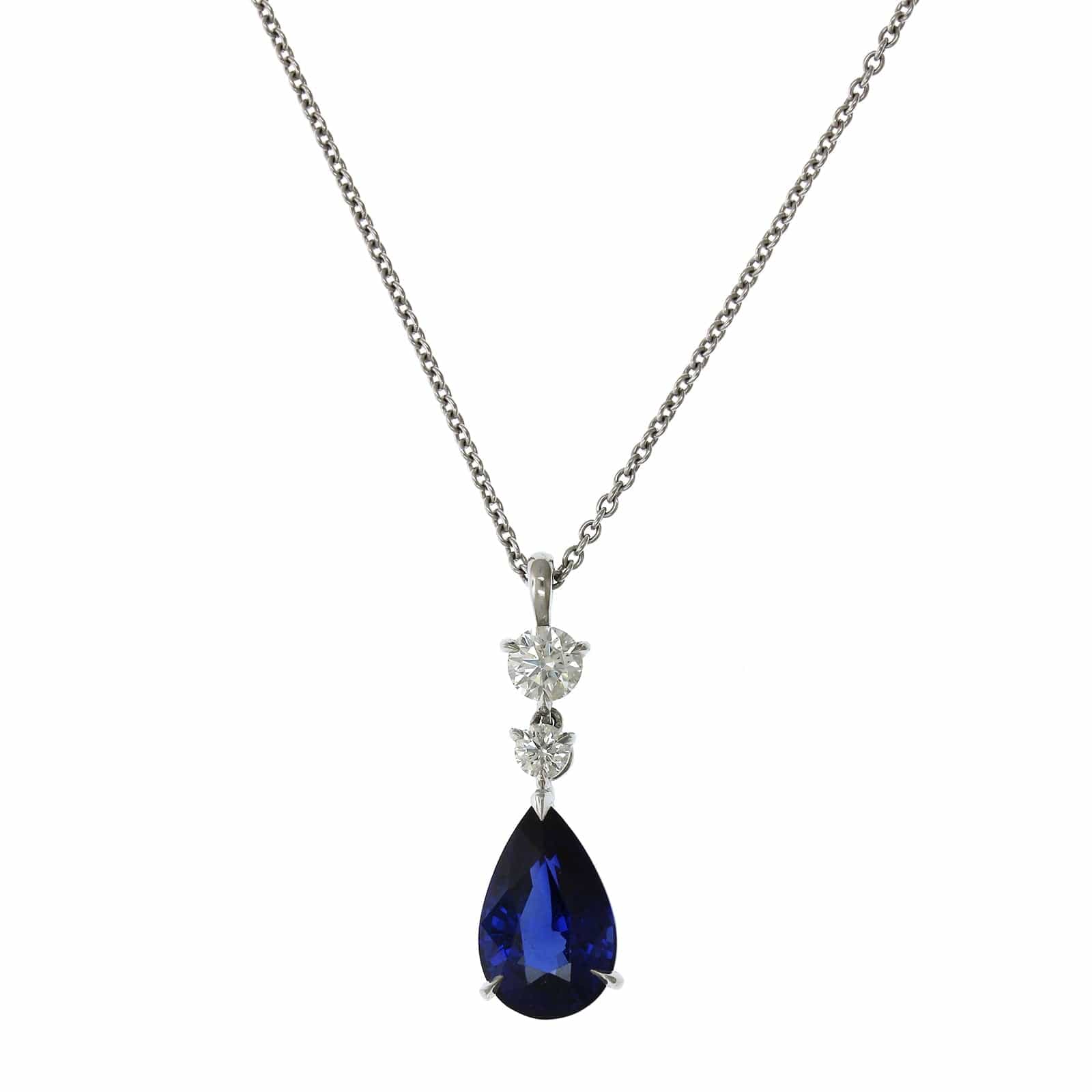 Platinum Pear Shape Sapphire Diamond Pendant - Image 5
