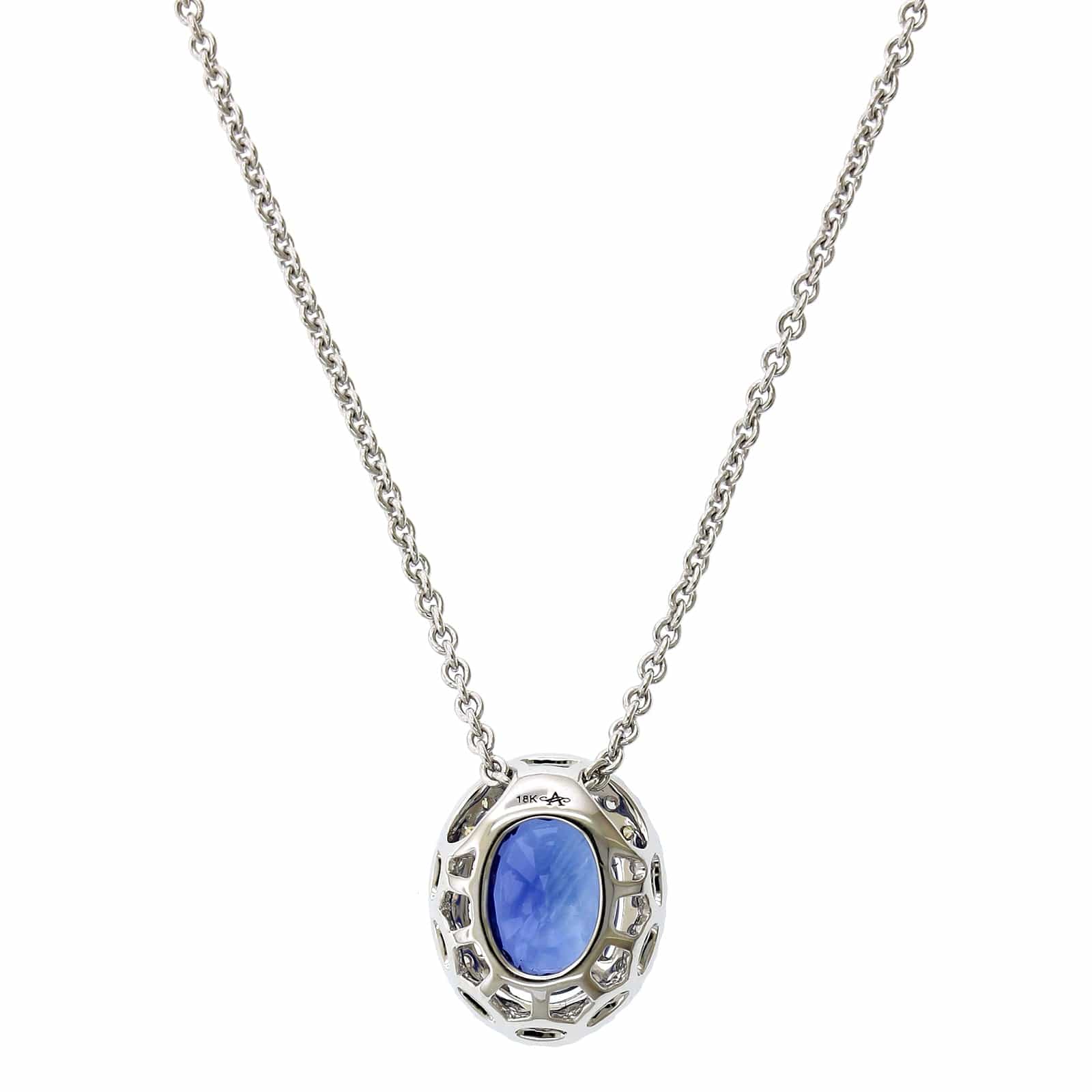 18K White Gold Oval Sapphire Diamond Halo Pendant - Image 2