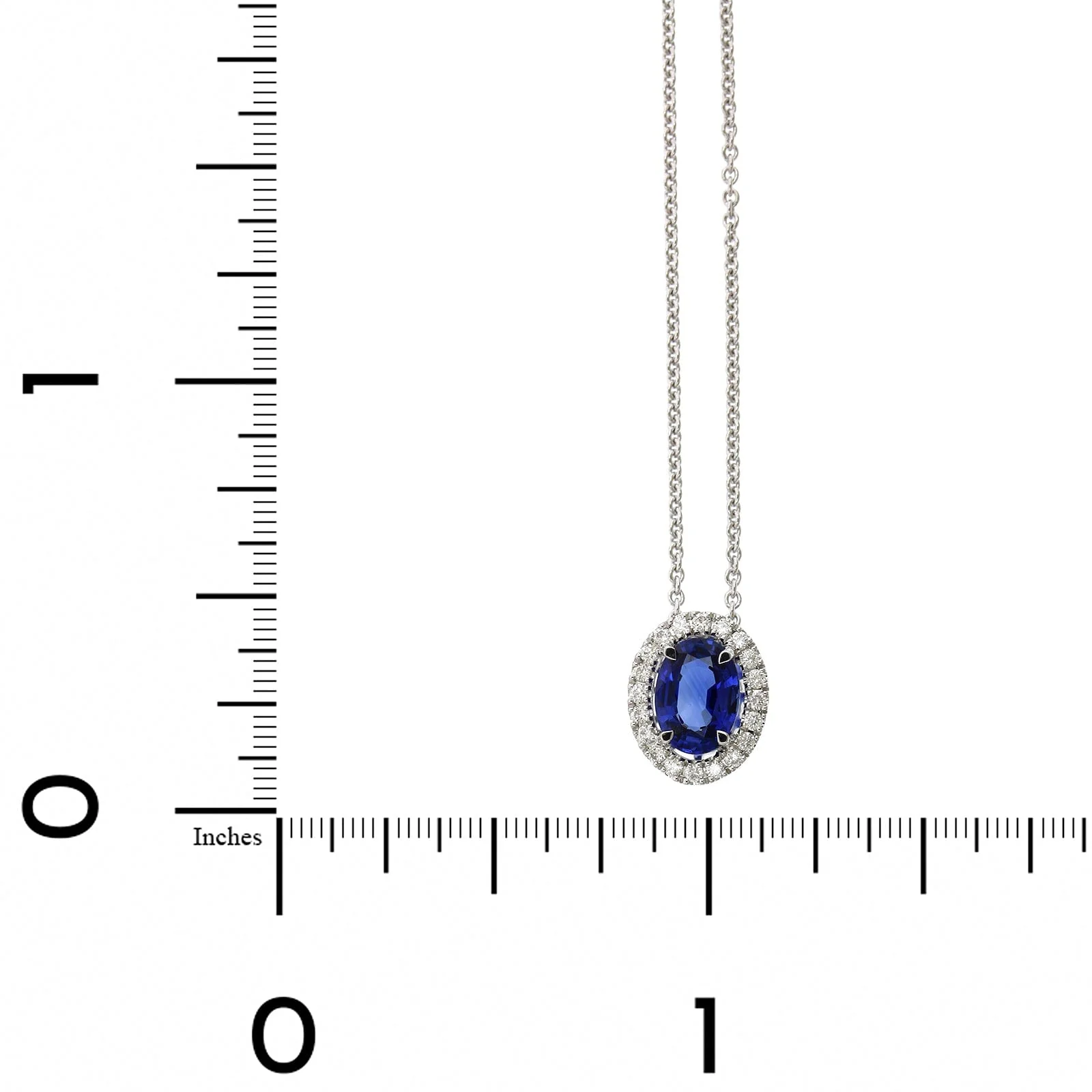 18K White Gold Oval Sapphire Diamond Halo Pendant - Image 4