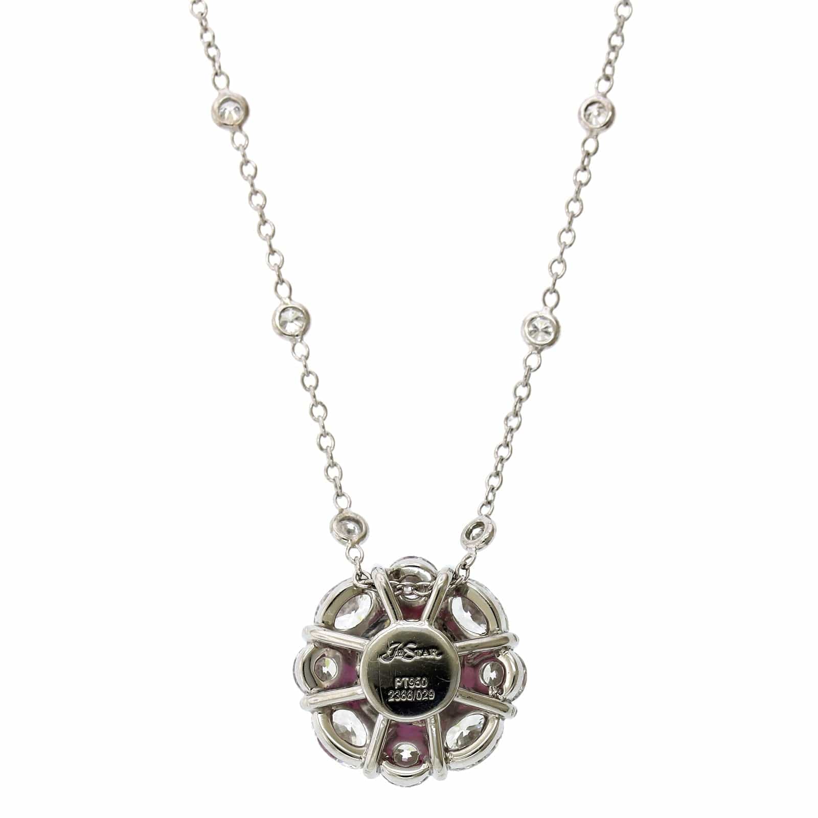 Platinum Pink Sapphire Diamond Halo Necklace - Image 2