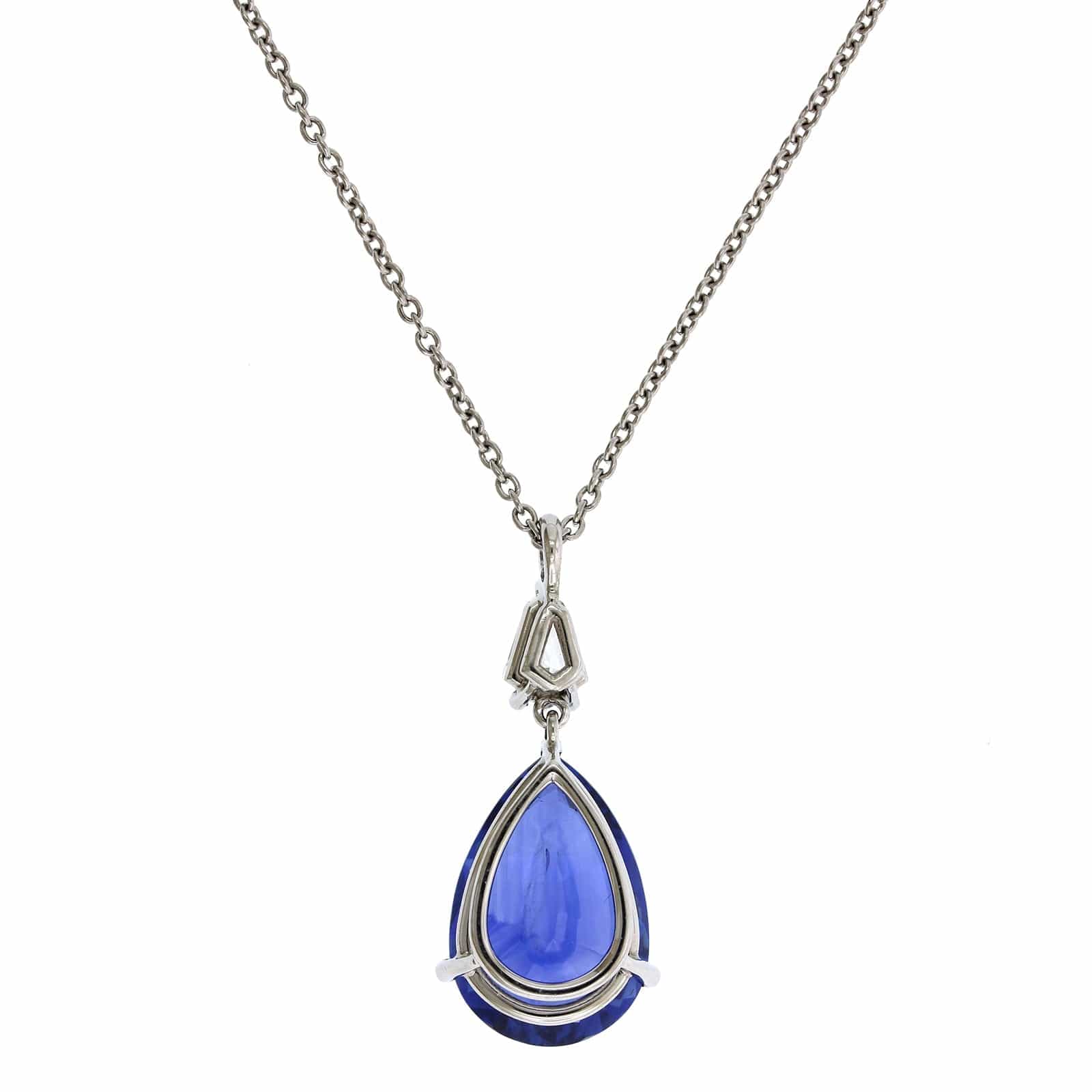 Platinum Pear Shape Sapphire and Diamond Pendant - Image 2
