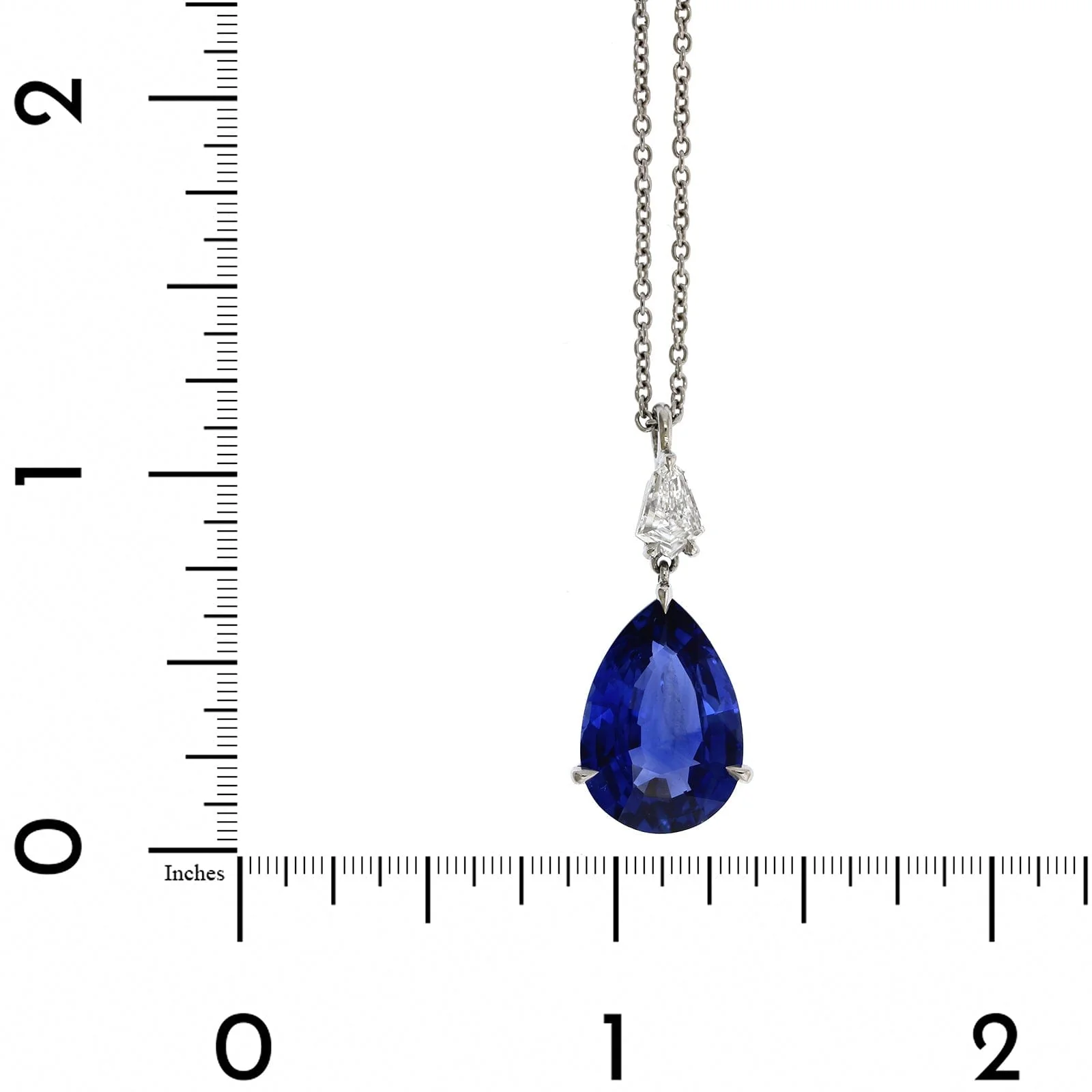 Platinum Pear Shape Sapphire and Diamond Pendant - Image 4