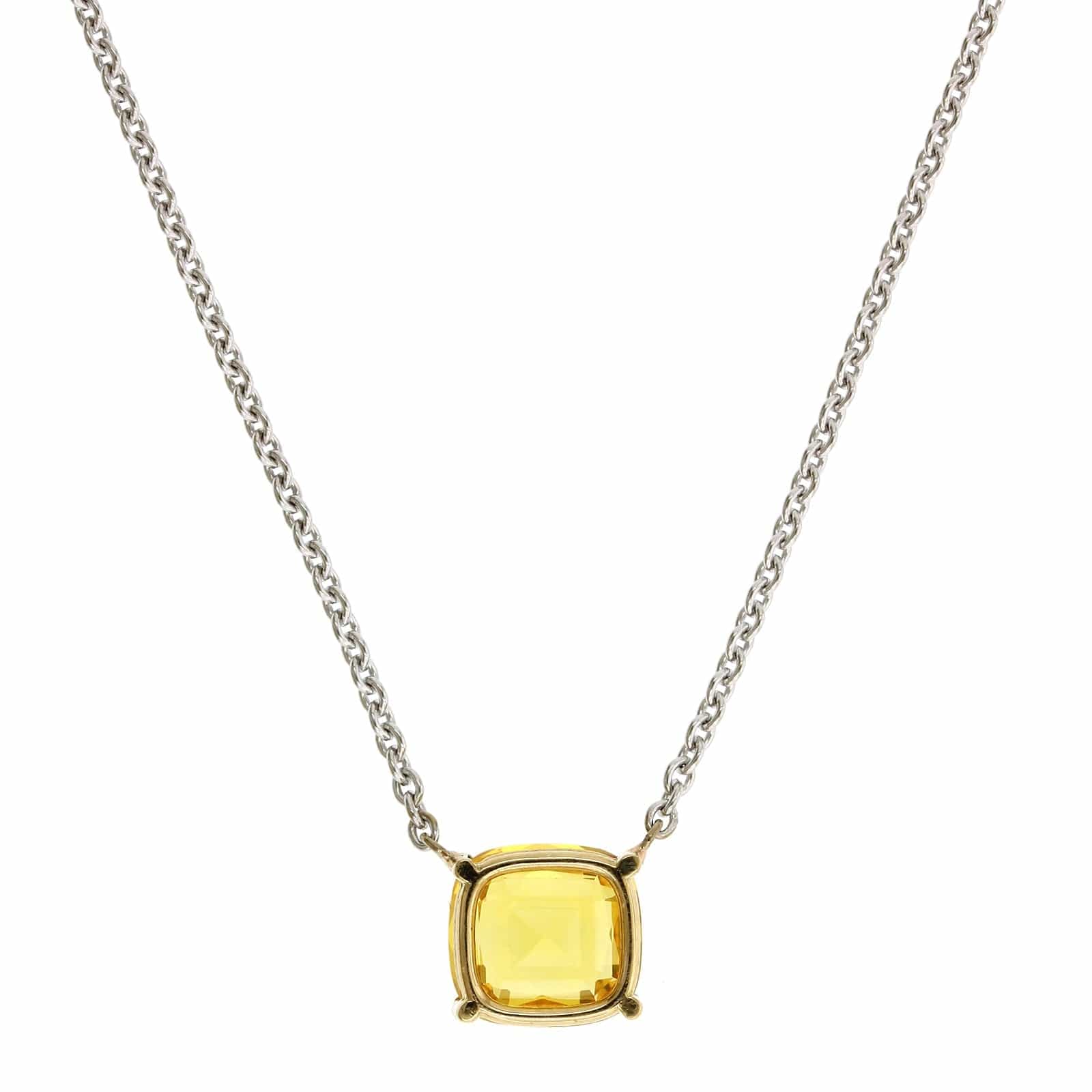 18K White Gold Cushion Yellow Sapphire Pendant - Image 2