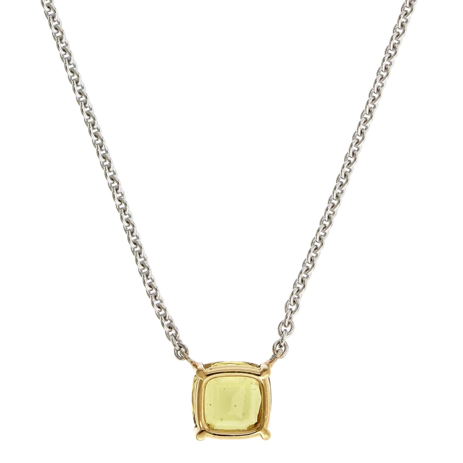 18K White Gold Cushion Yellow Sapphire Pendant - Image 2
