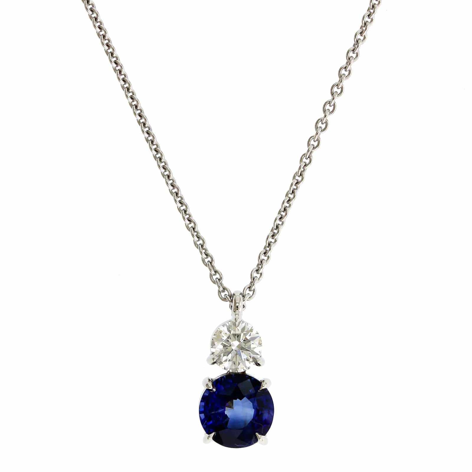 Platinum Round Blue Sapphire Pendant - Image 5