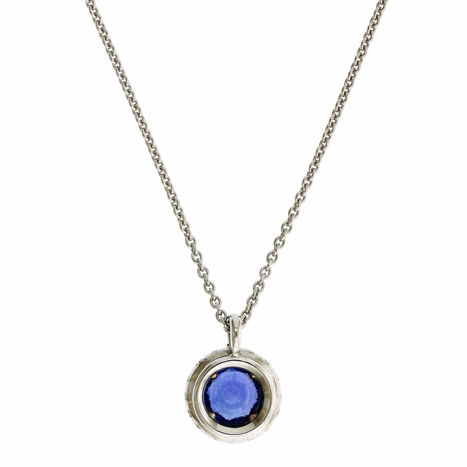 Platinum Sapphire Diamond Halo Pendant - Image 2