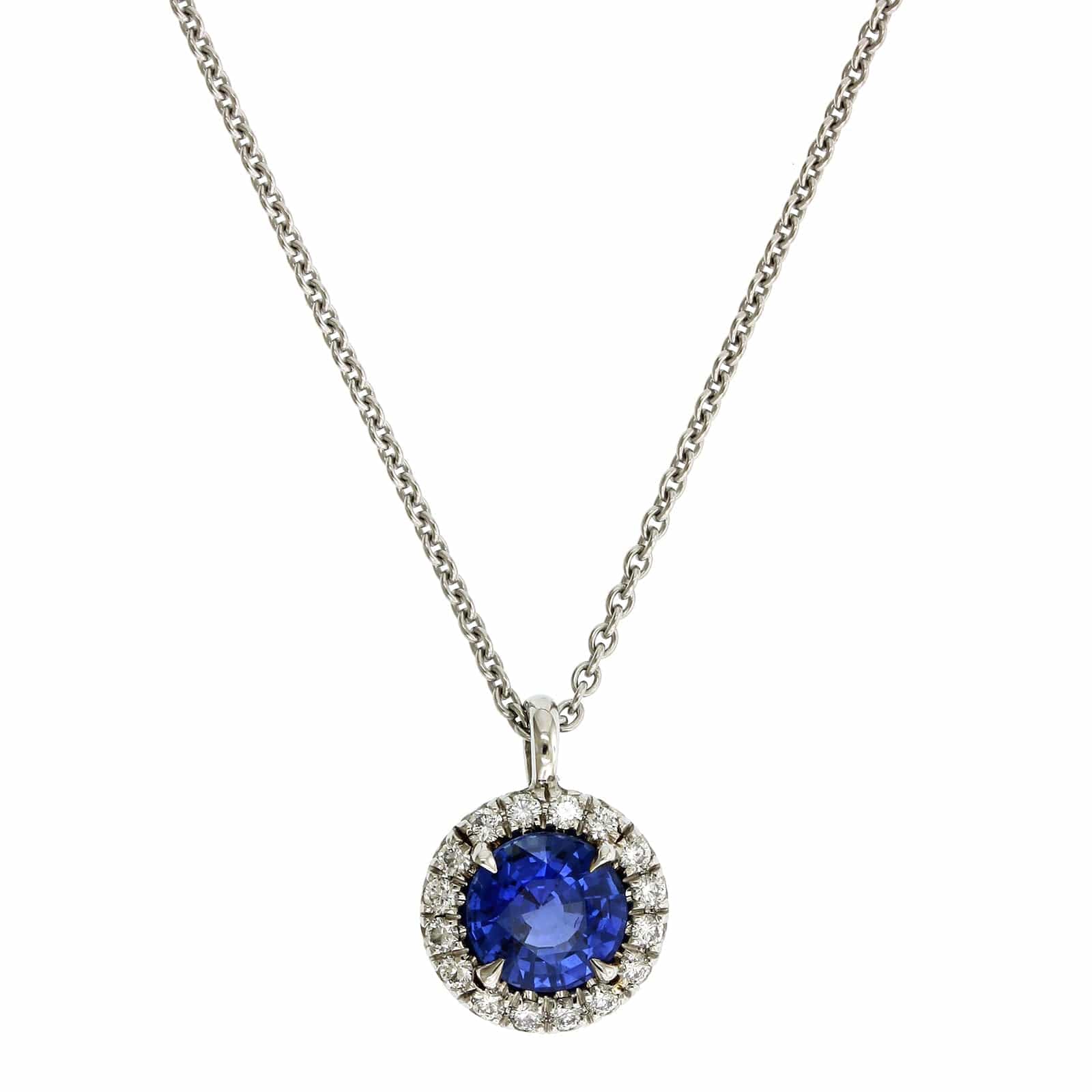 Platinum Sapphire Diamond Halo Pendant - Image 5