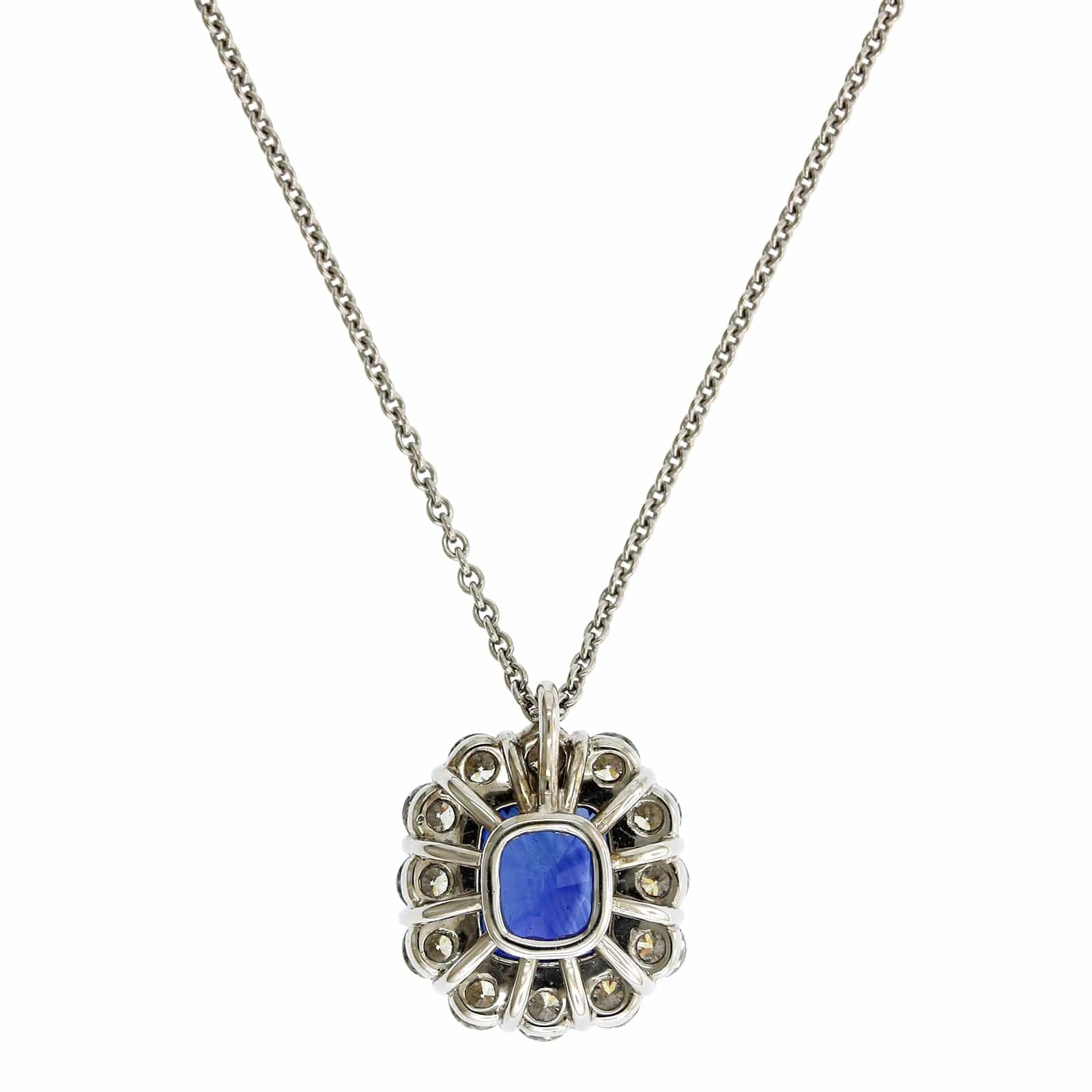 Platinum Cushion Sapphire Diamond Halo Pendant - Image 2