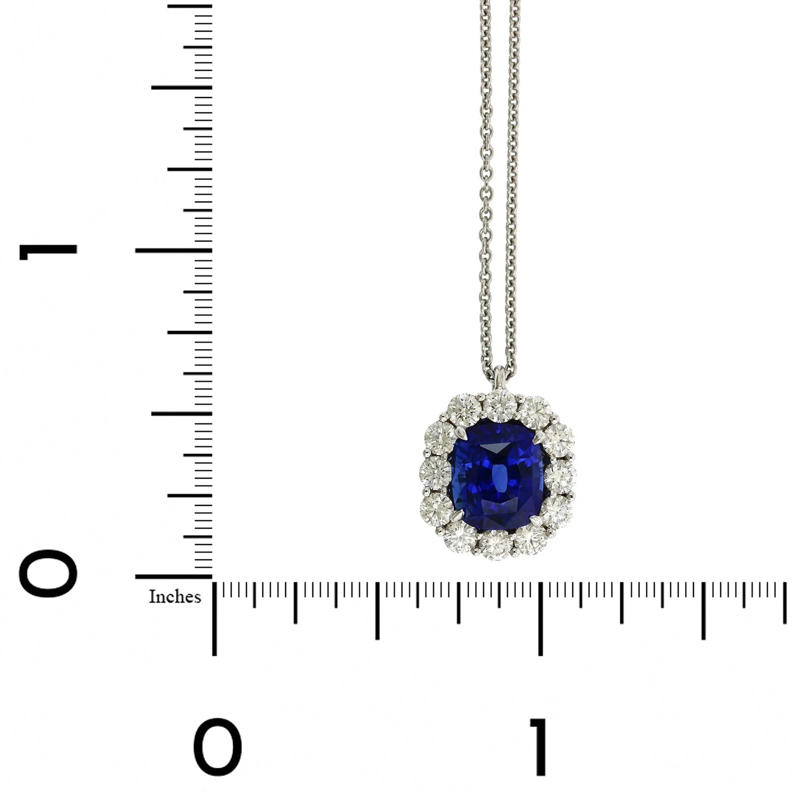 Platinum Cushion Sapphire Diamond Halo Pendant - Image 4