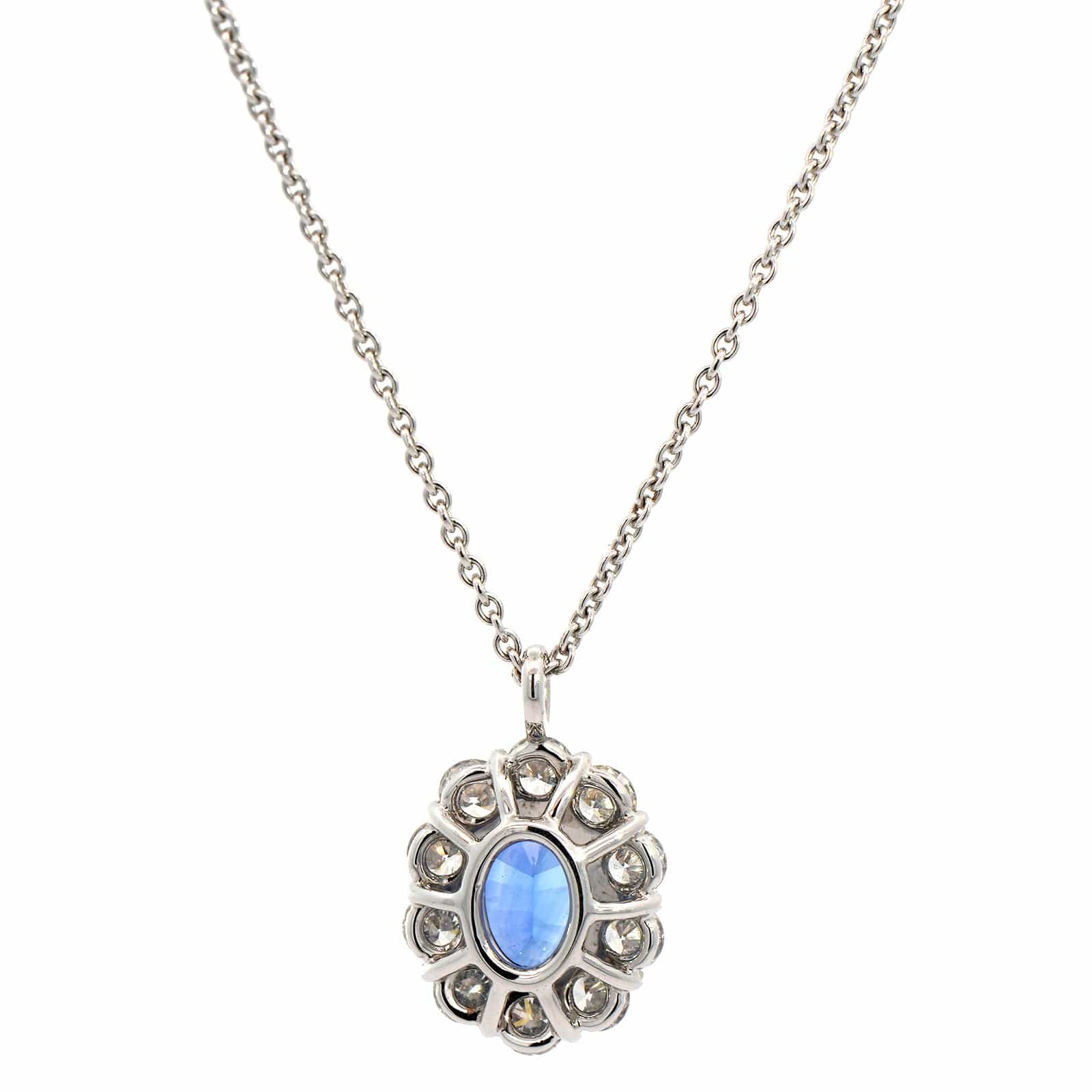 18K White Gold Blue Sapphire and Diamond Pendant Necklace - Image 2