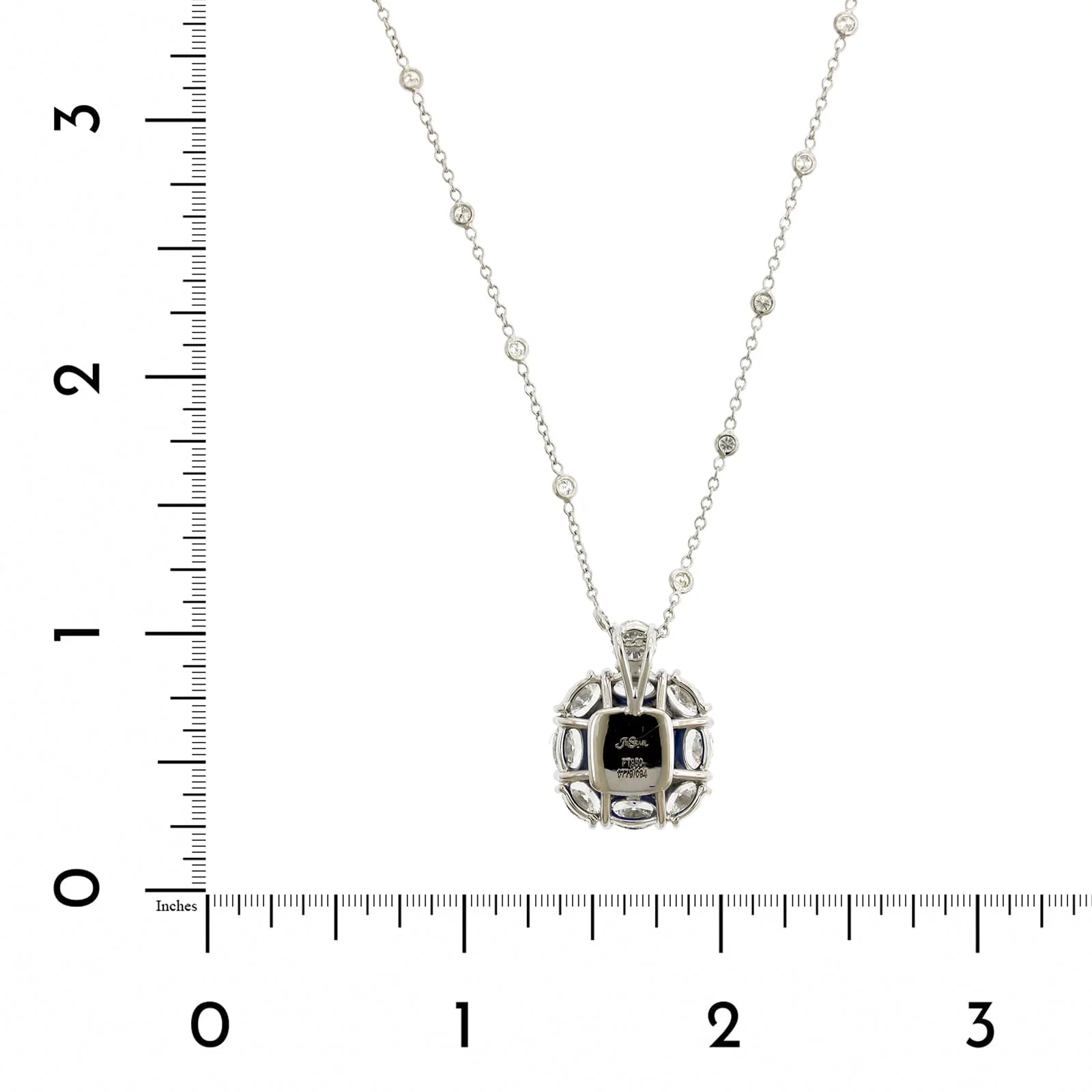 Platinum Cushion Sapphire Diamonds By The Yard Halo Necklace - Image 2