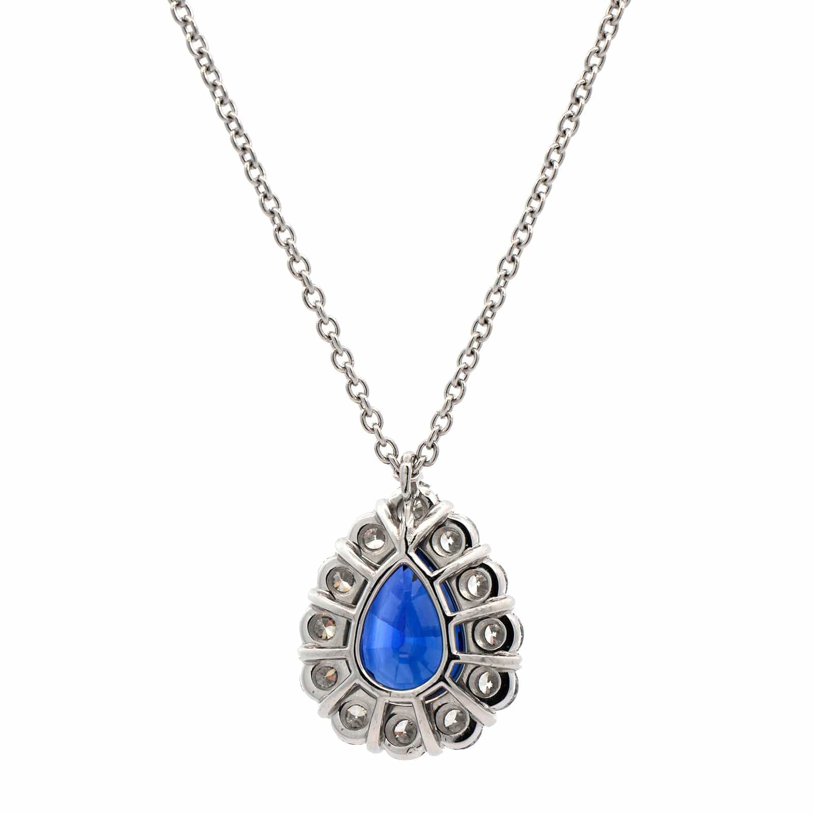 Platinum Blue Sapphire & Diamond Halo Necklace - Image 2