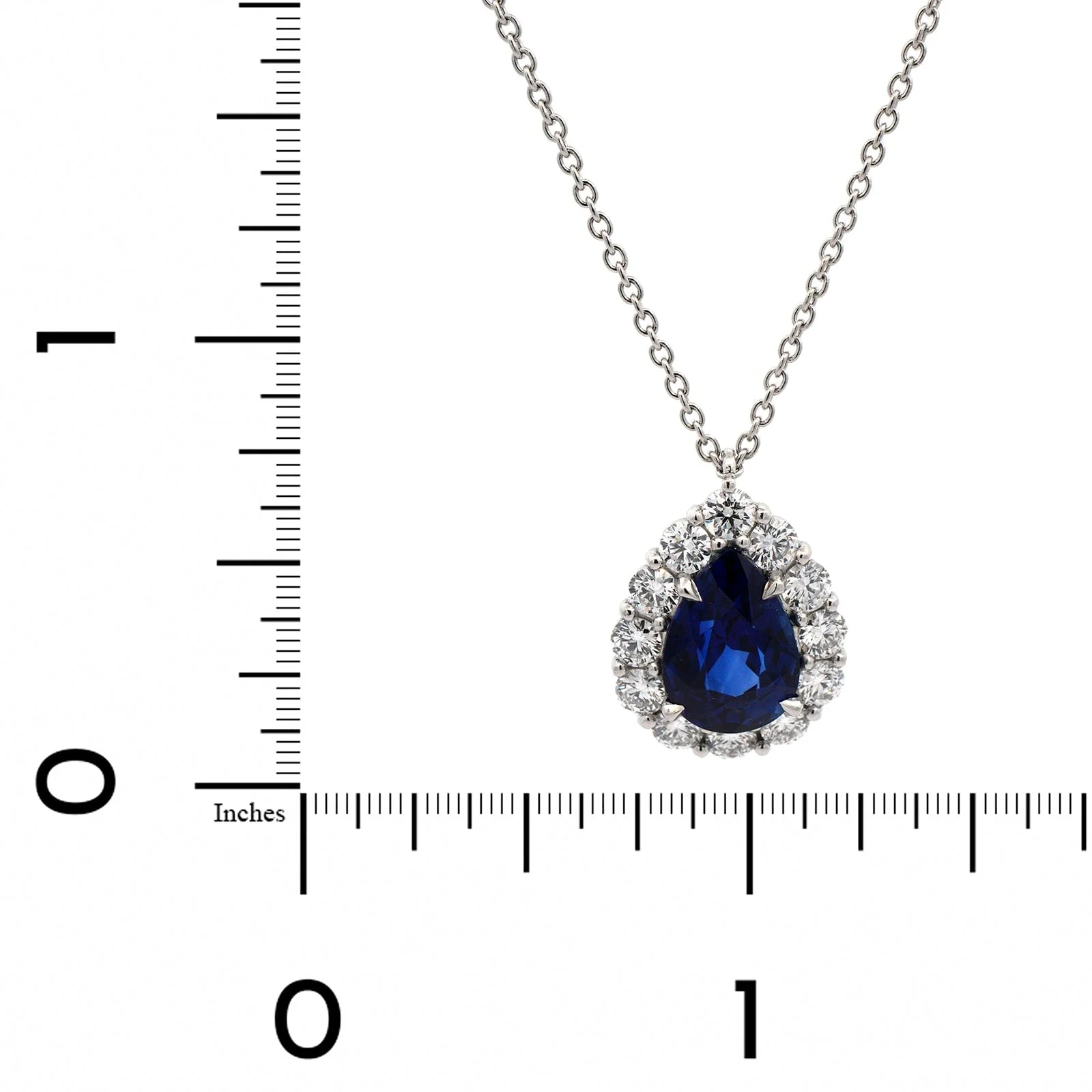 Platinum Blue Sapphire & Diamond Halo Necklace - Image 4