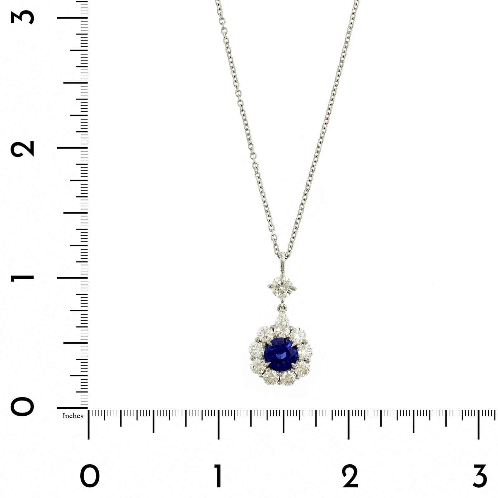 Platinum Diamond Halo & Blue Sapphire Necklace - Image 4