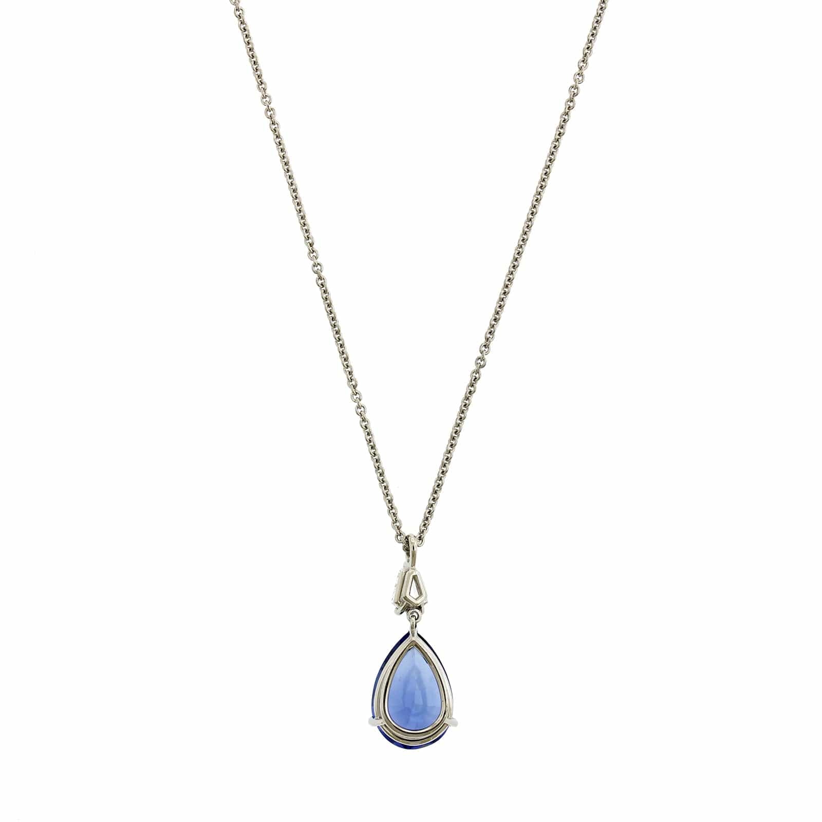 Platinum Diamond & Pear Shaped Sapphire Drop Necklace - Image 2