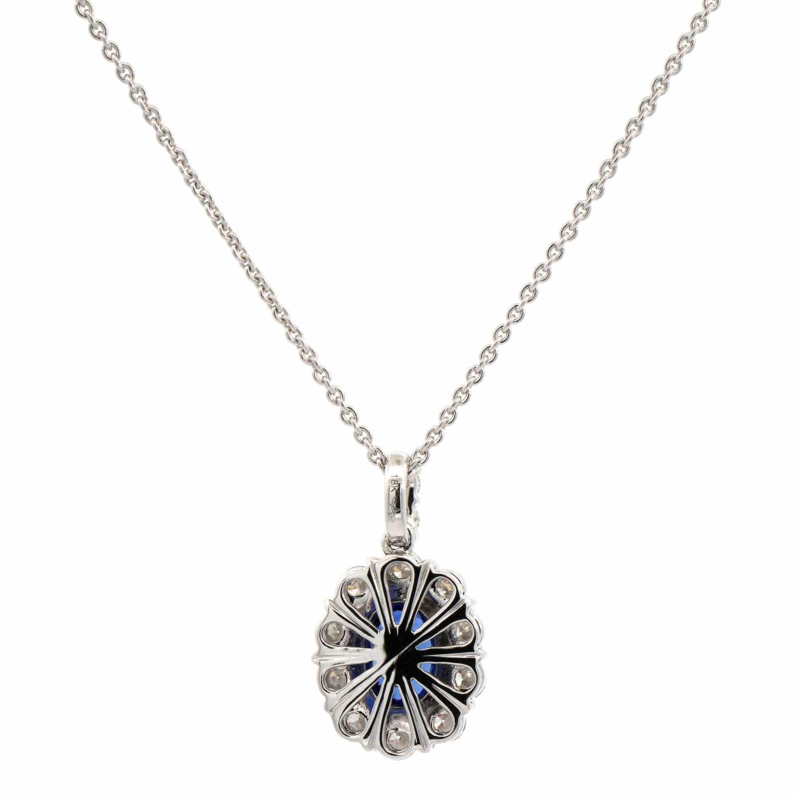 Platinum Diamond & Oval Sapphire Pendant Necklace - Image 2