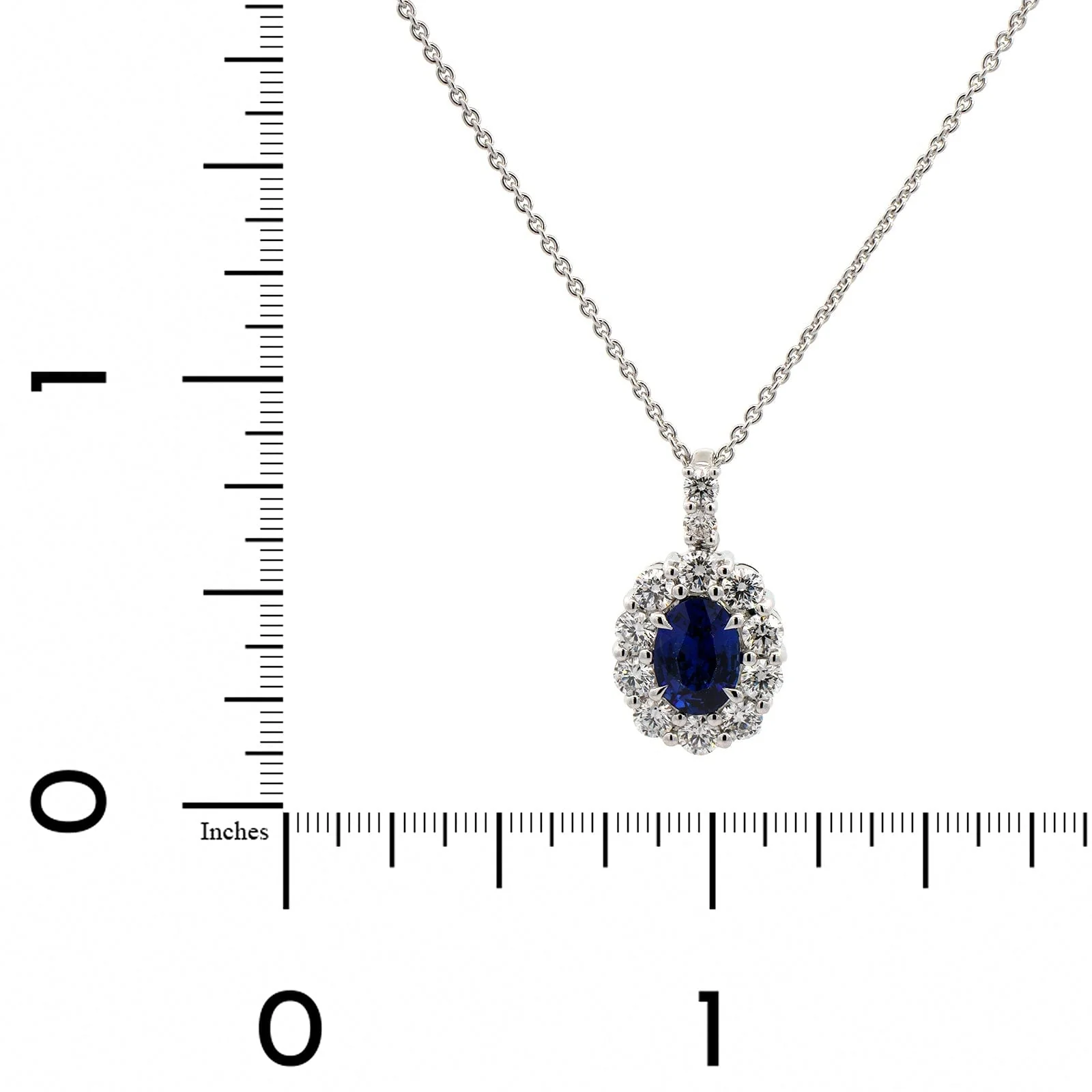 Platinum Diamond & Oval Sapphire Pendant Necklace - Image 4