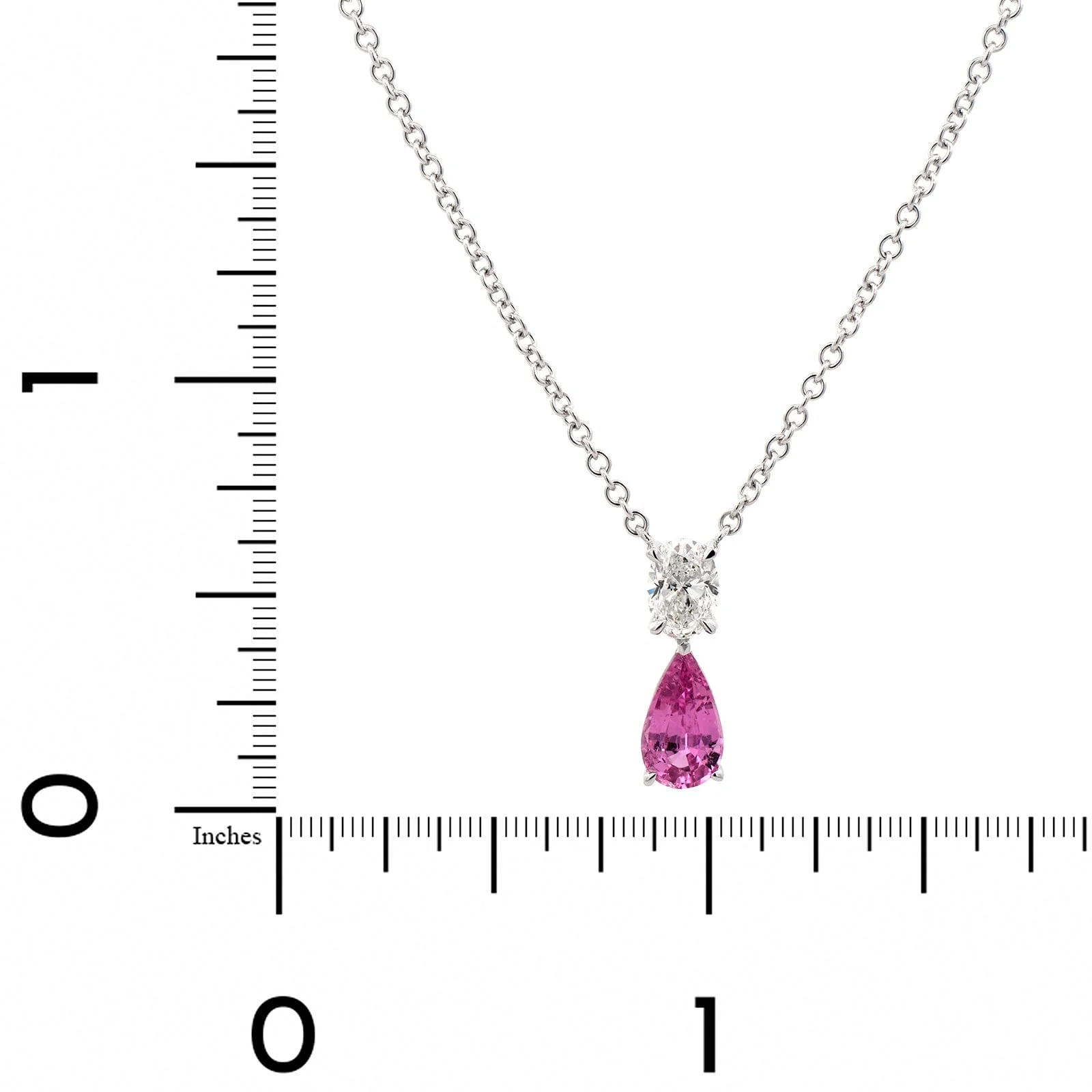 18K White Gold Oval Diamond and Pink Sapphire Pendant Necklace - Image 4