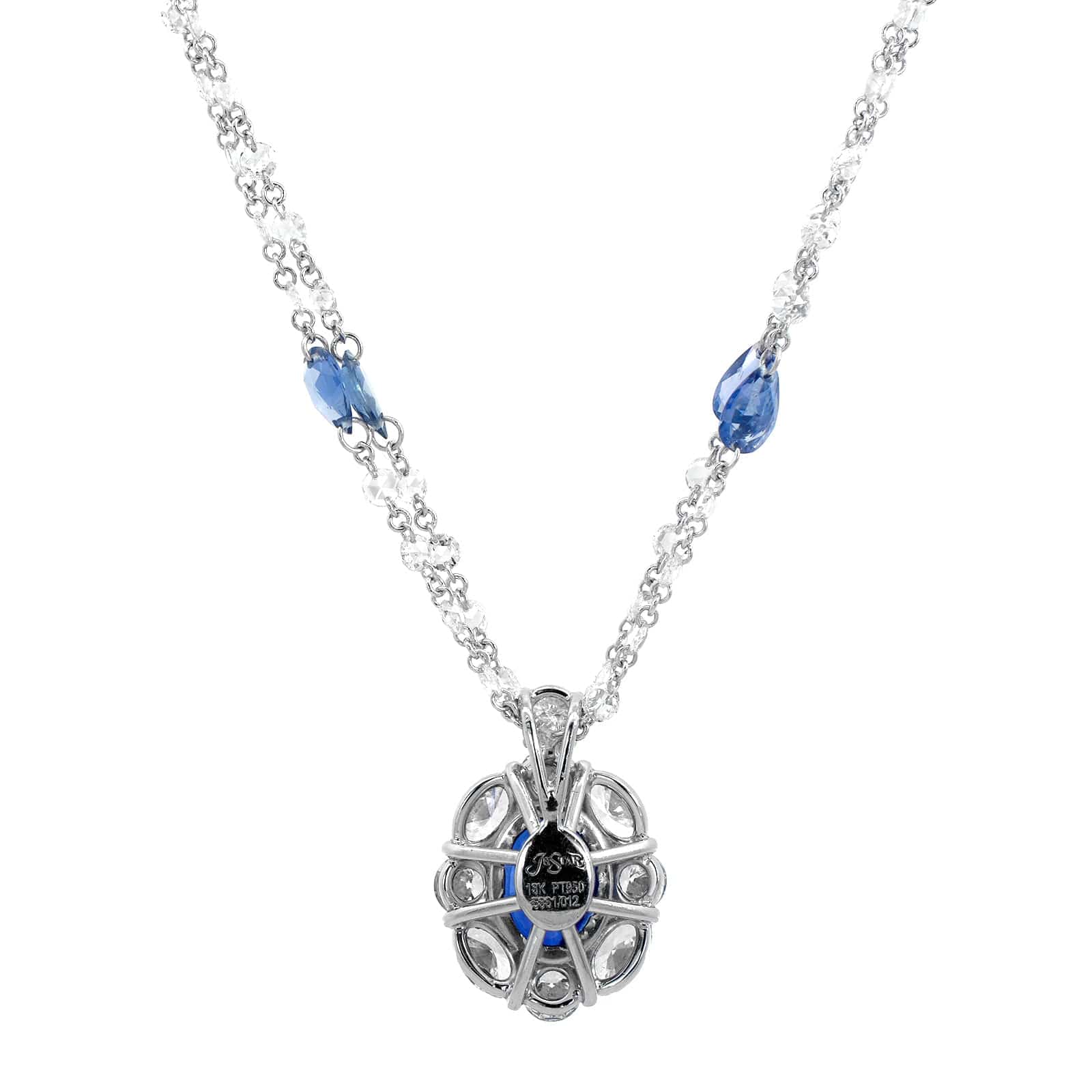 Platinum Oval Sapphire and Diamonds By The Yard Halo Necklace - Image 2