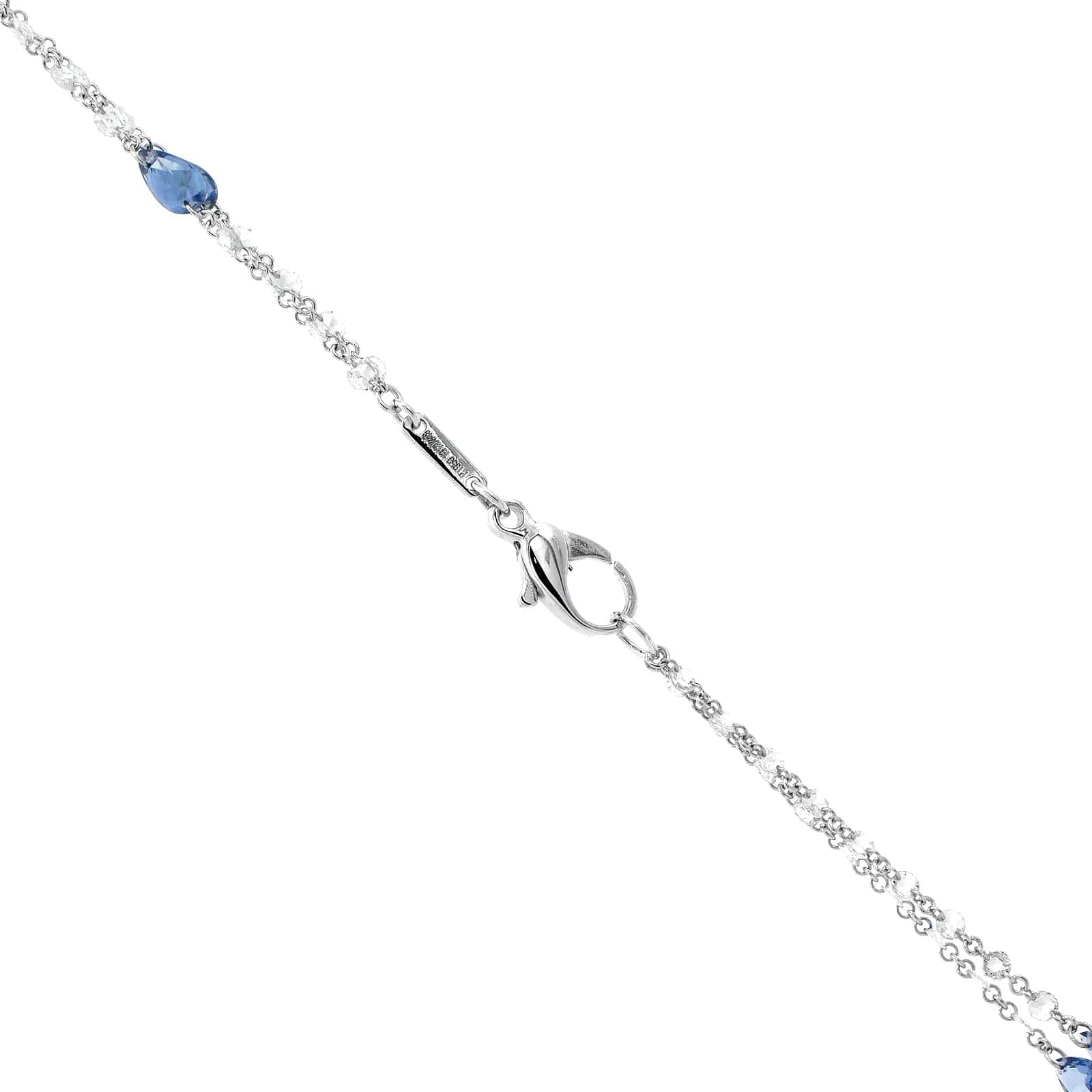 Platinum Oval Sapphire and Diamonds By The Yard Halo Necklace - Image 3