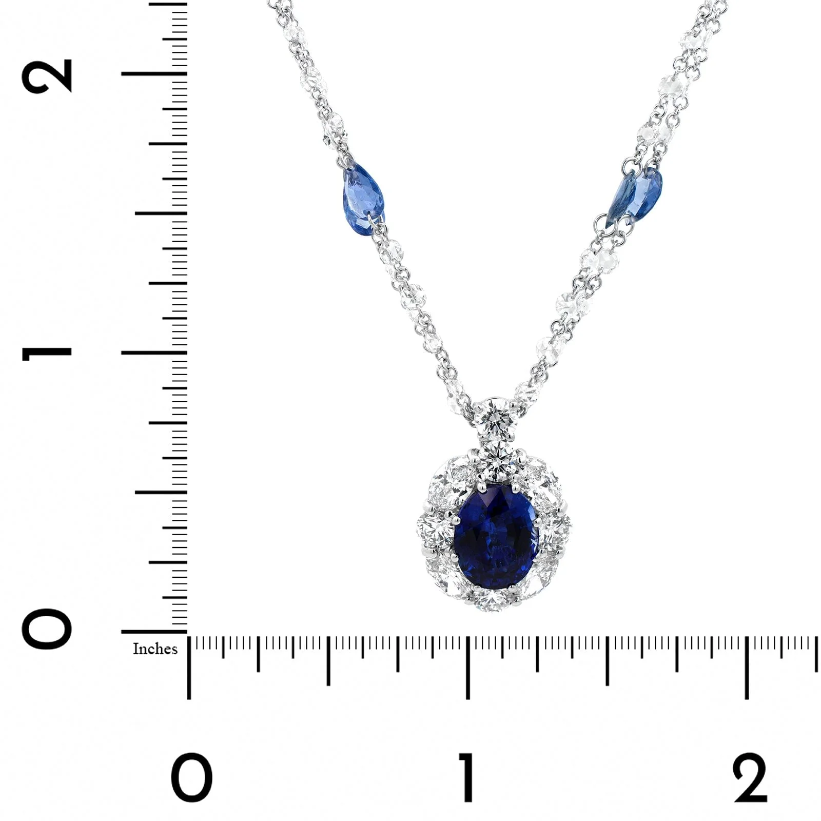 Platinum Oval Sapphire and Diamonds By The Yard Halo Necklace - Image 4