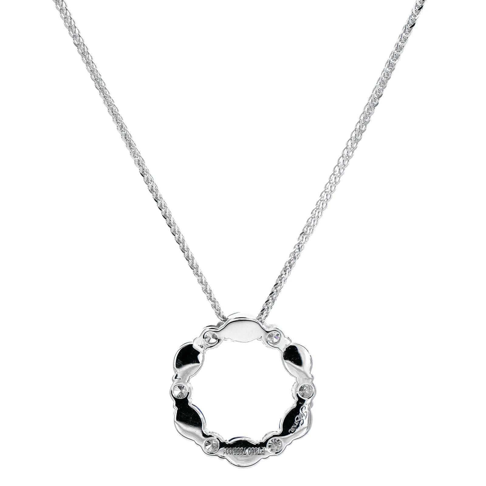 Platinum Oval Sapphire and Round Diamond Circle Pendant Necklace - Image 2
