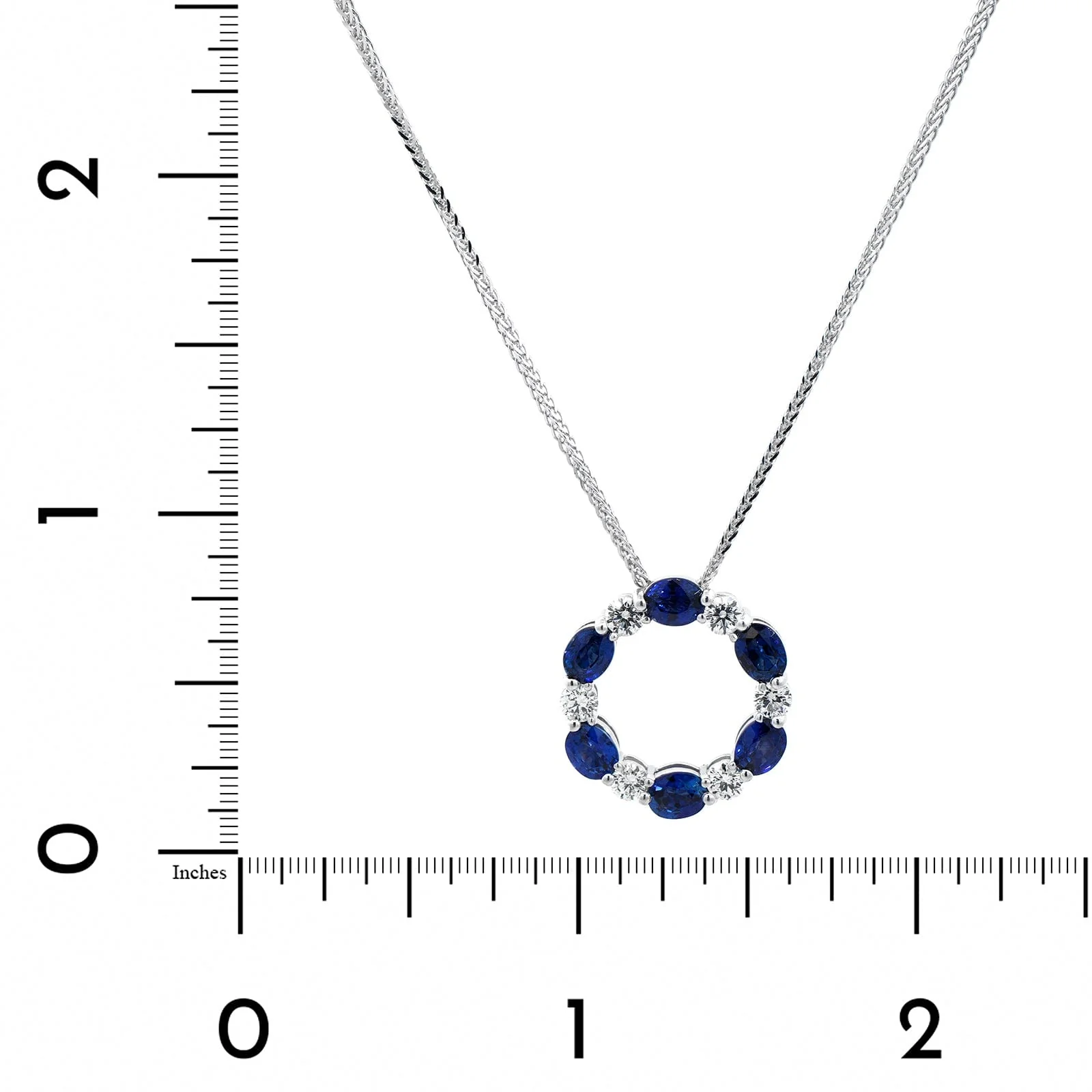 Platinum Oval Sapphire and Round Diamond Circle Pendant Necklace - Image 4