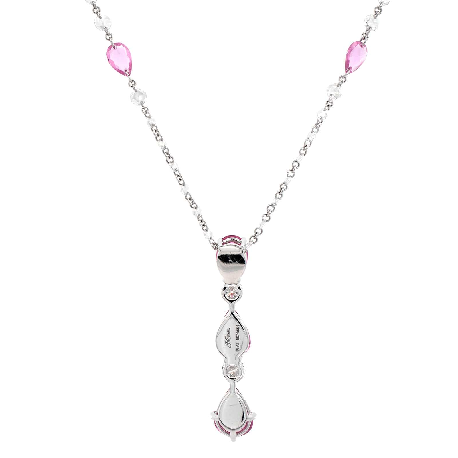 Platinum Pink Sapphire and Round Diamond Pendant Necklace - Image 2