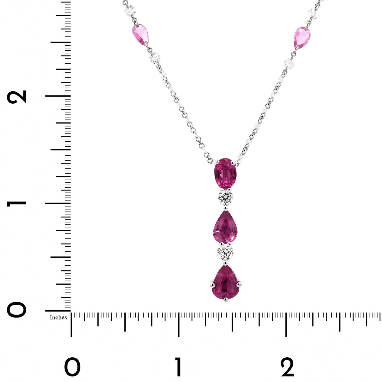 Platinum Pink Sapphire and Round Diamond Pendant Necklace - Image 4