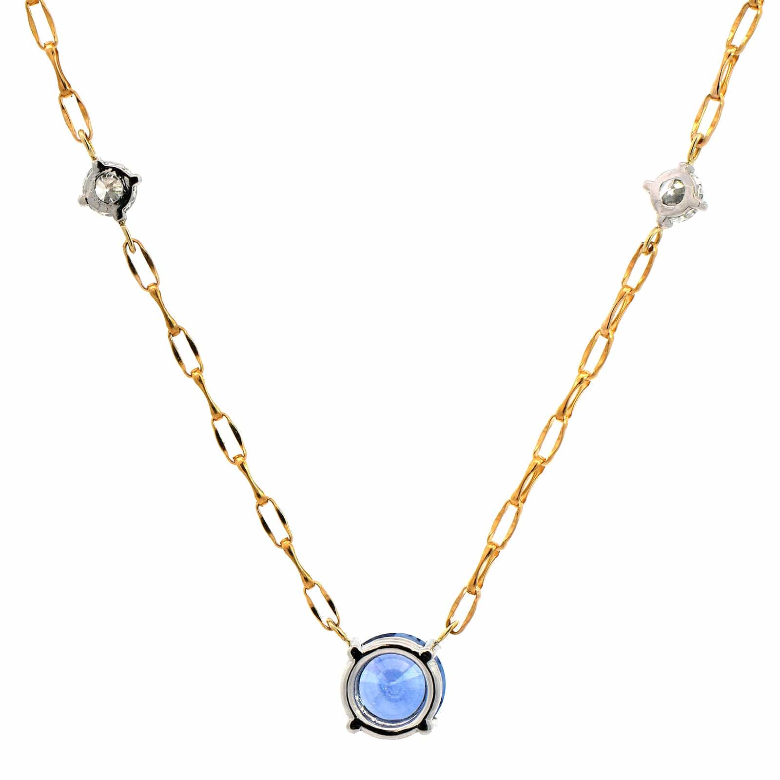 18K Yellow Gold Round Sapphire and Diamond Pendant Necklace - Image 2