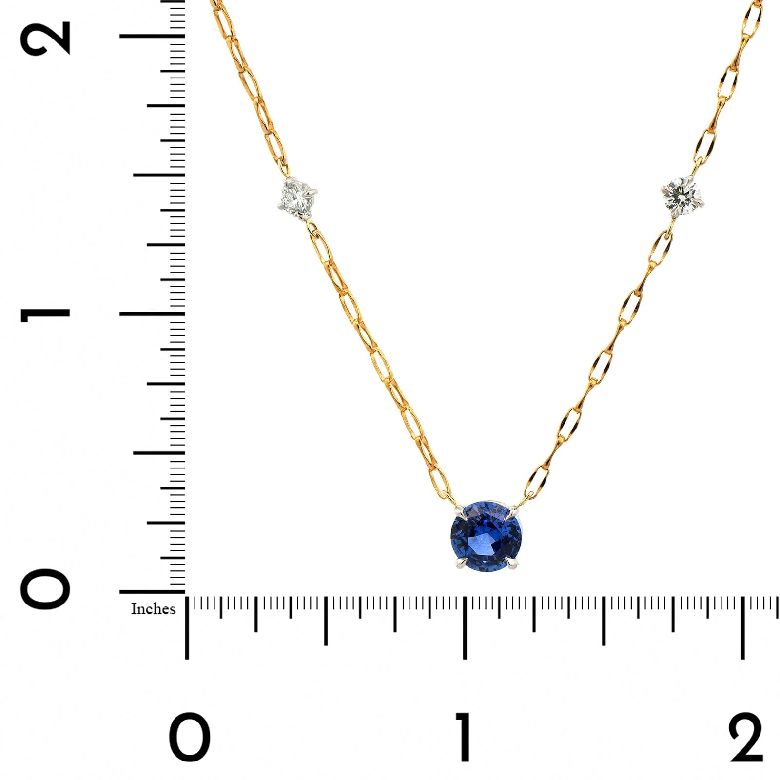 18K Yellow Gold Round Sapphire and Diamond Pendant Necklace - Image 4